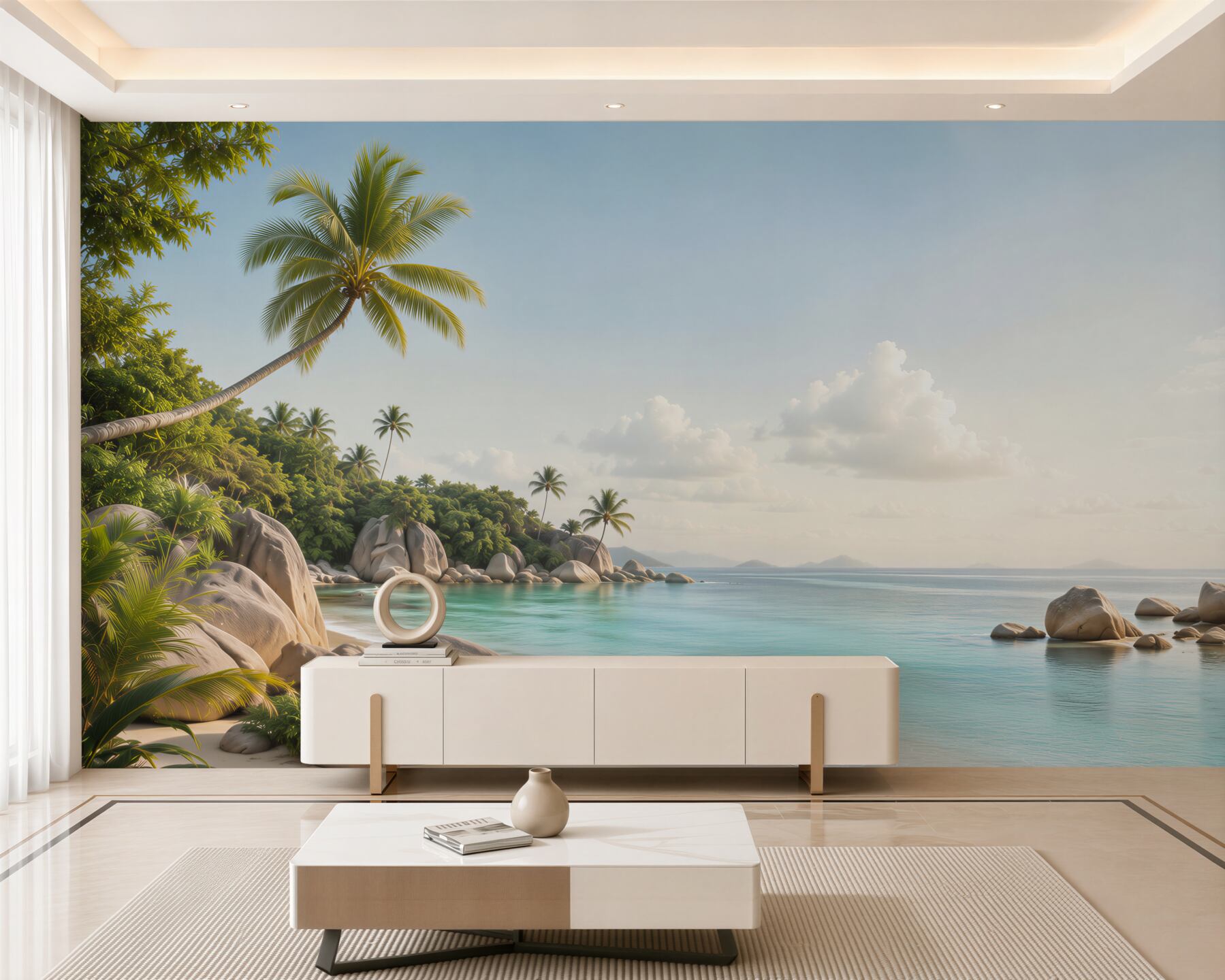 Fototapeta tropikalna plaża z palmami i turkusowym morzem słoneczna?v23