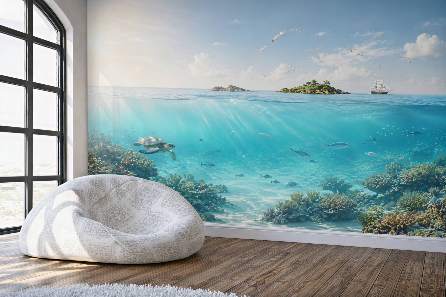 Fototapeta podwodny świat z żółwiem i rafą koralową w błękitnym oceanie?v23