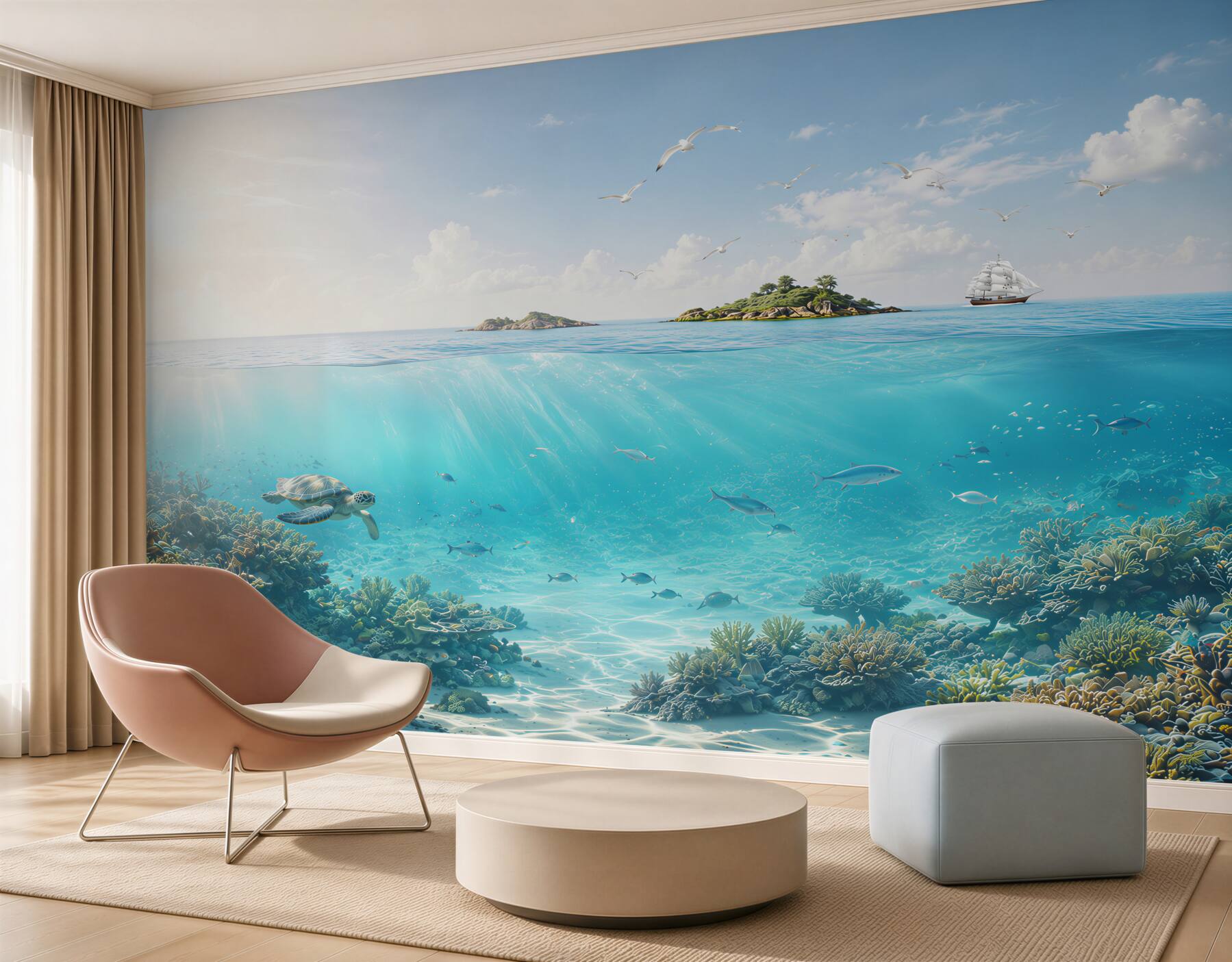 Fototapeta podwodny świat z żółwiem i rafą koralową w błękitnym oceanie?v23