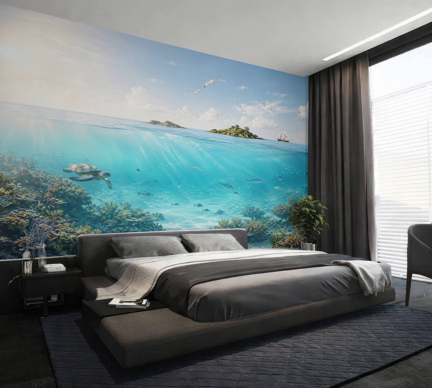 Fototapeta podwodny świat z żółwiem i rafą koralową w błękitnym oceanie?v23