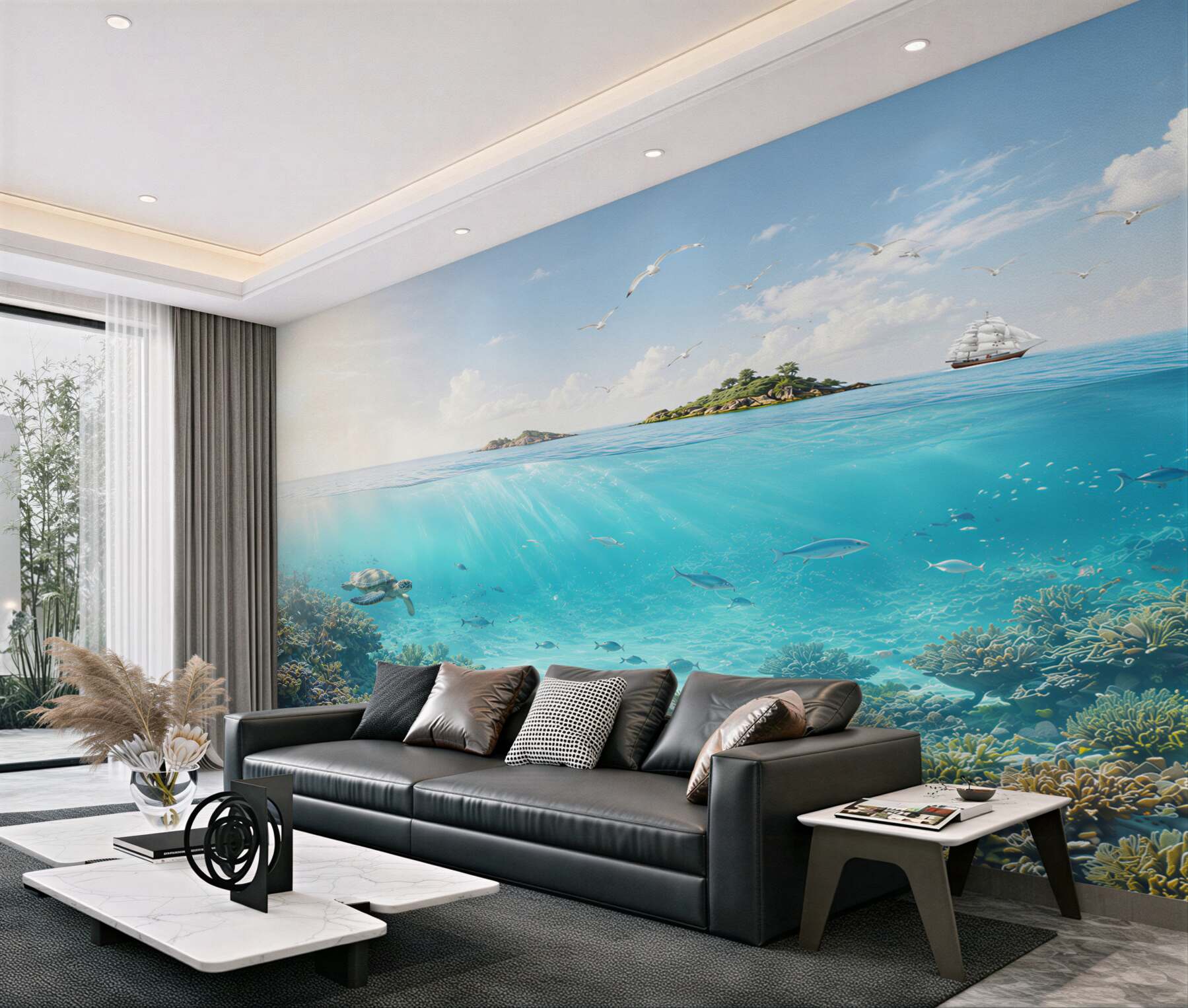Fototapeta podwodny świat z żółwiem i rafą koralową w błękitnym oceanie?v23
