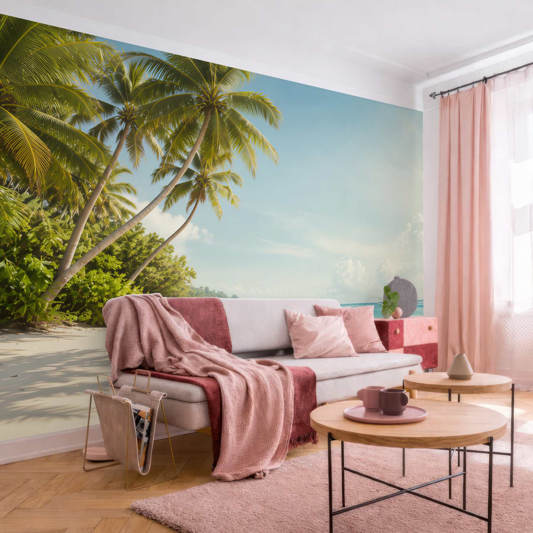 Fototapeta tropikalna plaża z palmami i turkusowym morzem?v23