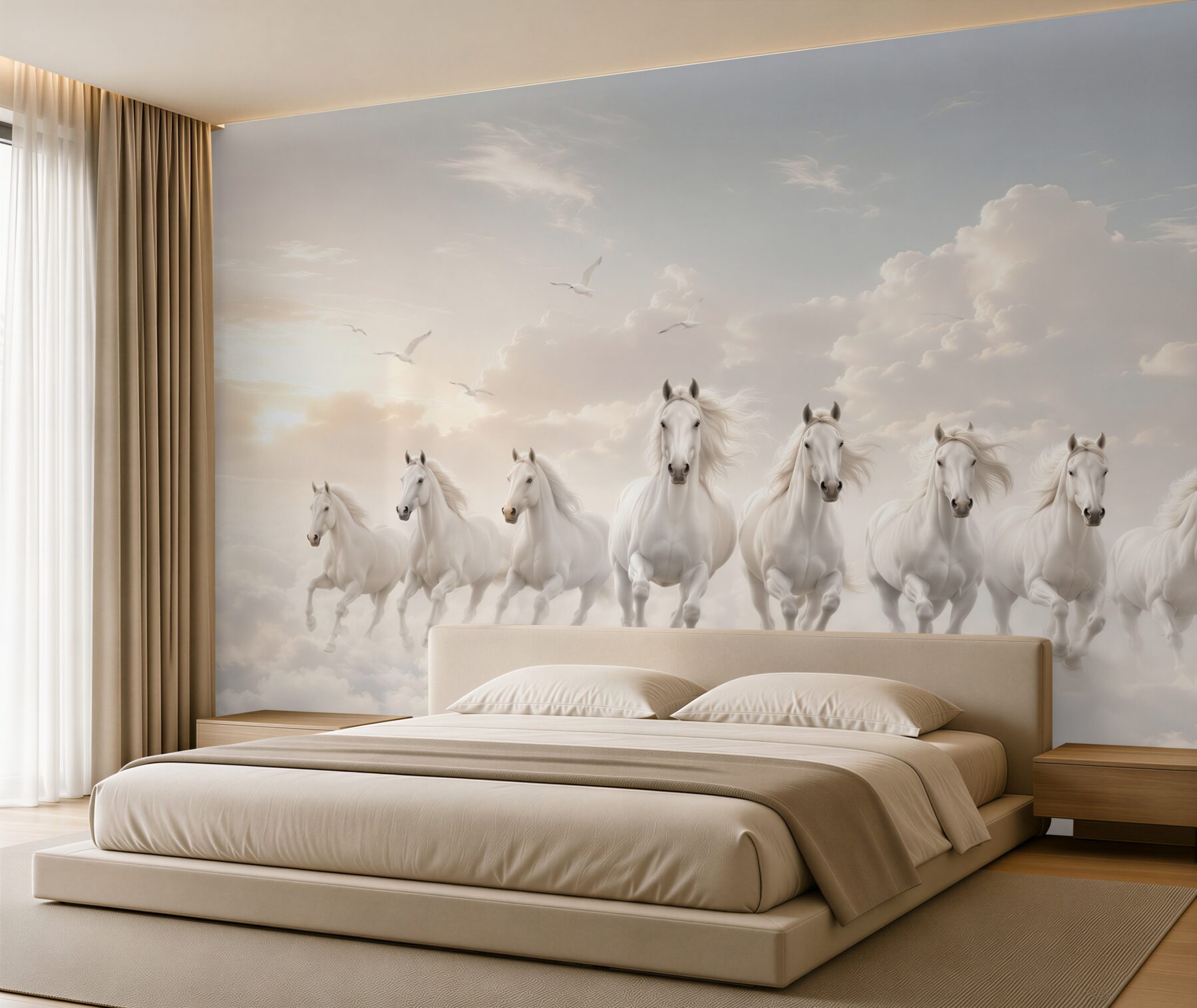 Fototapeta białe konie w chmurach pastelowe niebo fantasy?v23