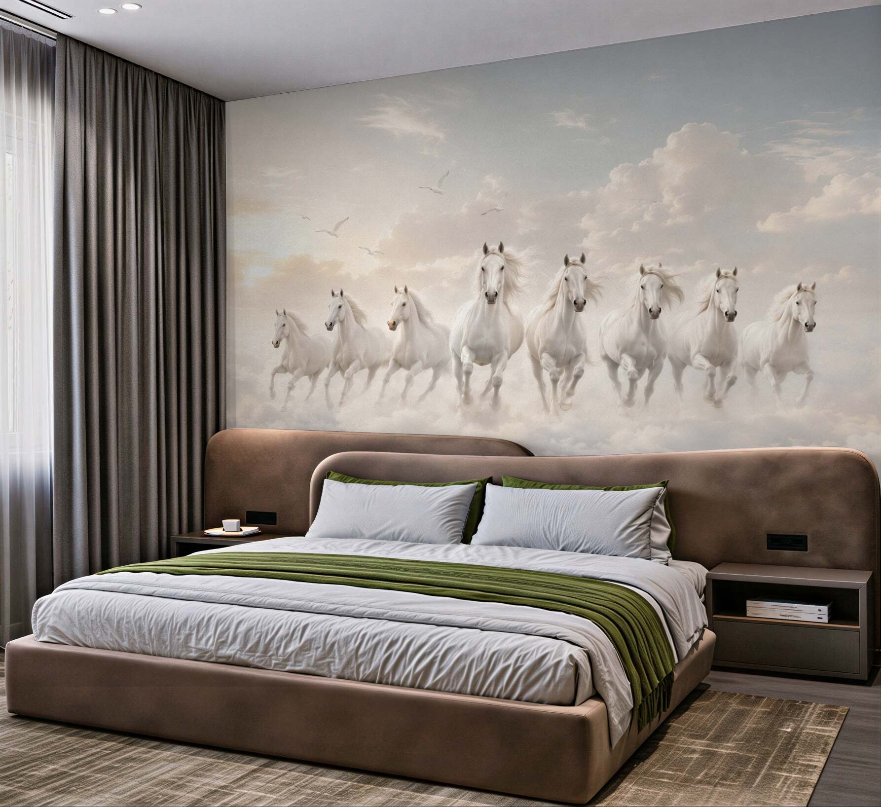 Fototapeta białe konie w chmurach pastelowe niebo fantasy?v23