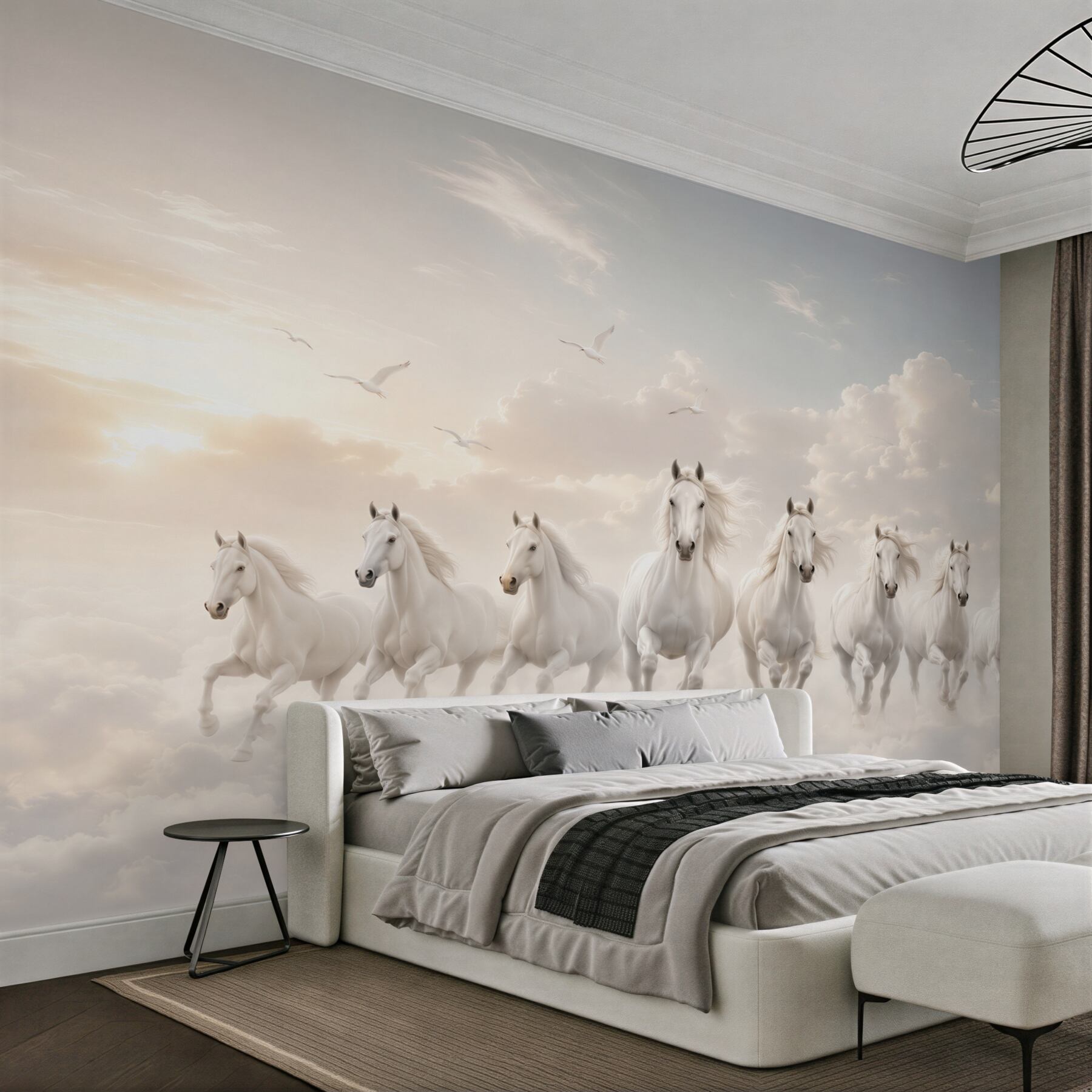 Fototapeta białe konie w chmurach pastelowe niebo fantasy?v23
