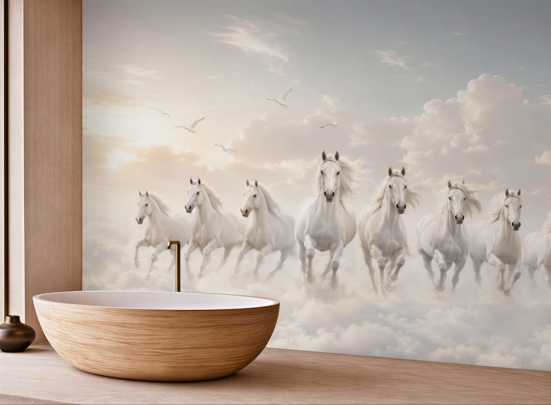 Fototapeta białe konie w chmurach pastelowe niebo fantasy?v23