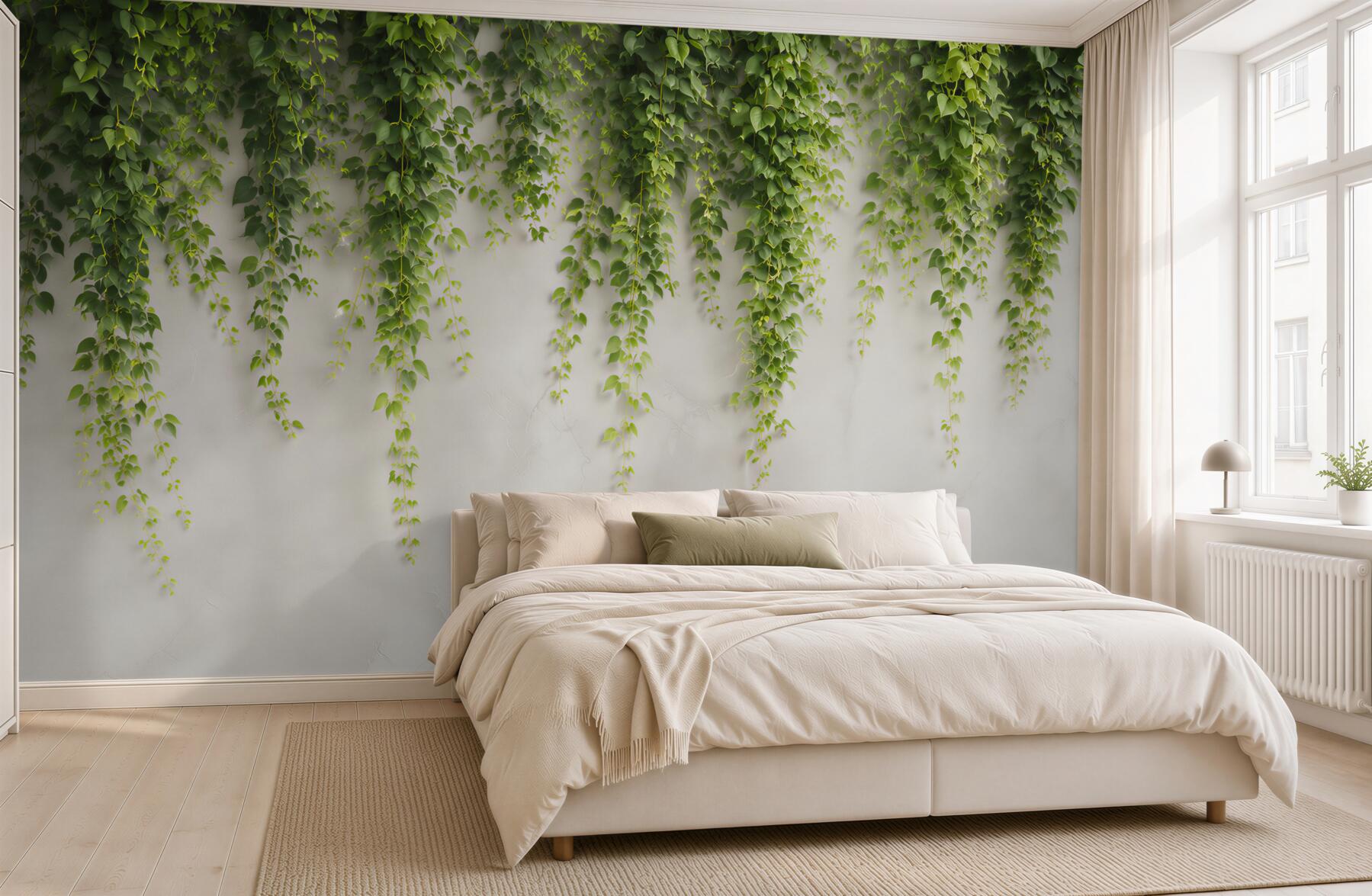 Fototapeta zielone pnącza na jasnej ścianie w naturalnym stylu?v23