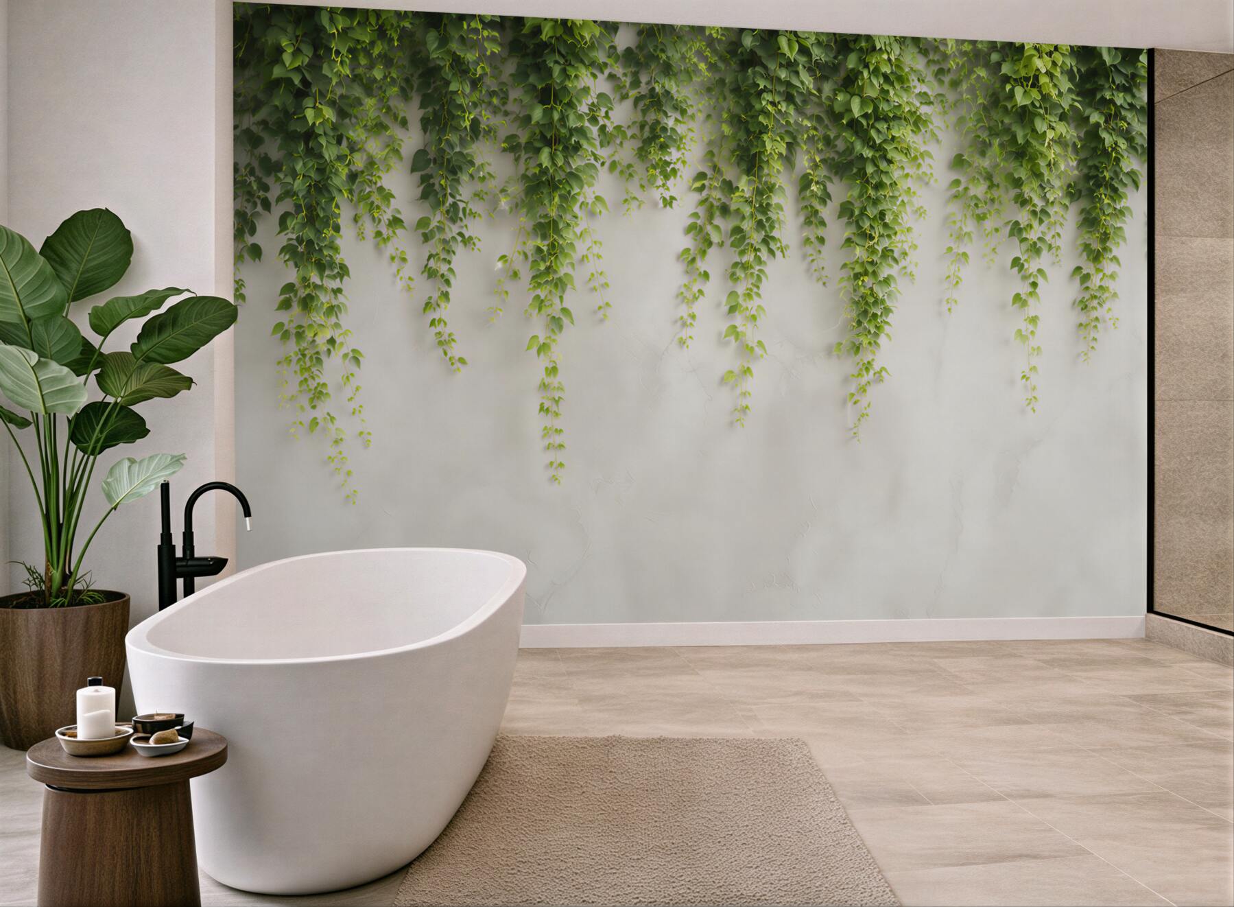 Fototapeta zielone pnącza na jasnej ścianie w naturalnym stylu?v23
