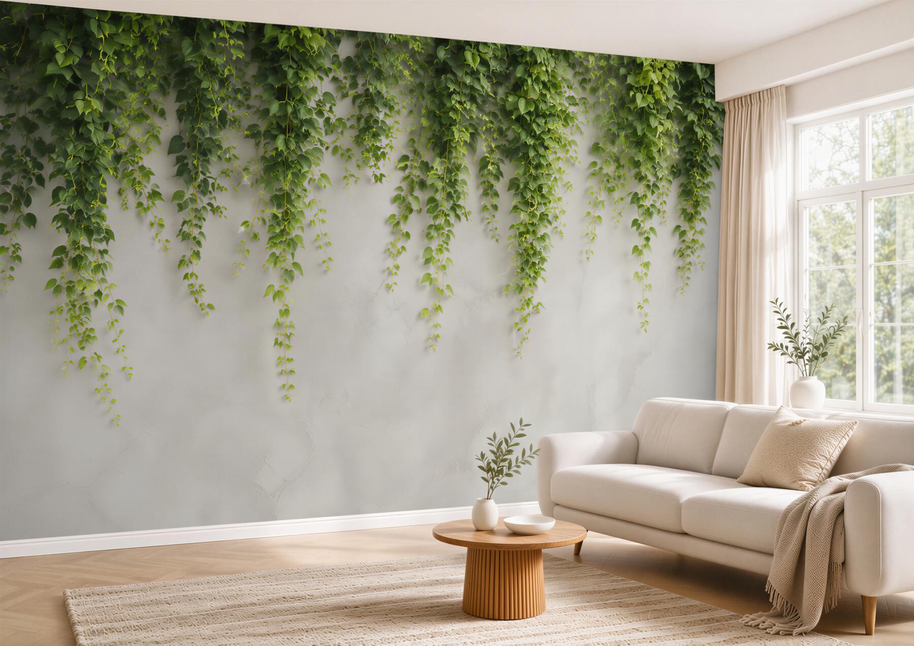 Fototapeta zielone pnącza na jasnej ścianie w naturalnym stylu?v23