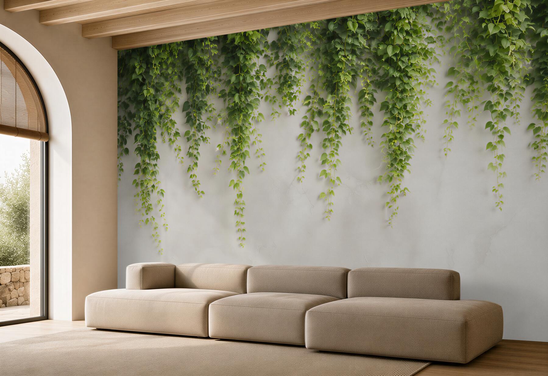Fototapeta zielone pnącza na jasnej ścianie w naturalnym stylu?v23