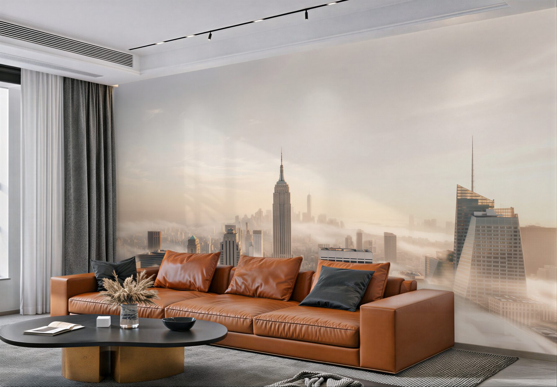 Fototapeta panorama miasta w chmurach o wschodzie słońca nowoczesna?v23