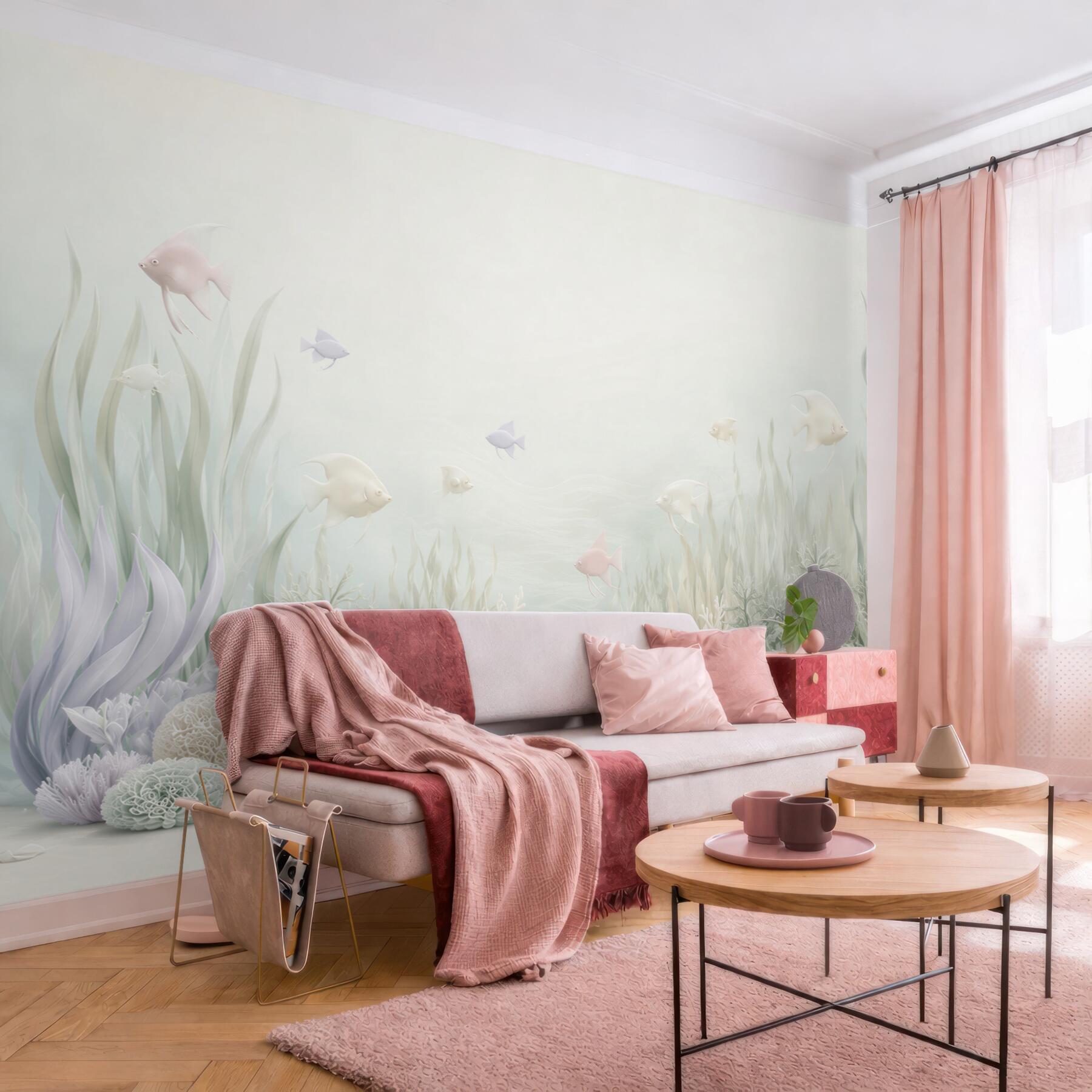 Fototapeta podwodny świat z pastelowymi rybkami i koralowcami do pokoju dziecka?v23
