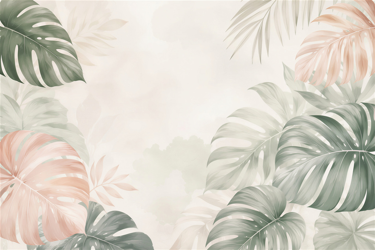 Fototapeta liście monstera pastelowe beżowo zielone w stylu tropical
