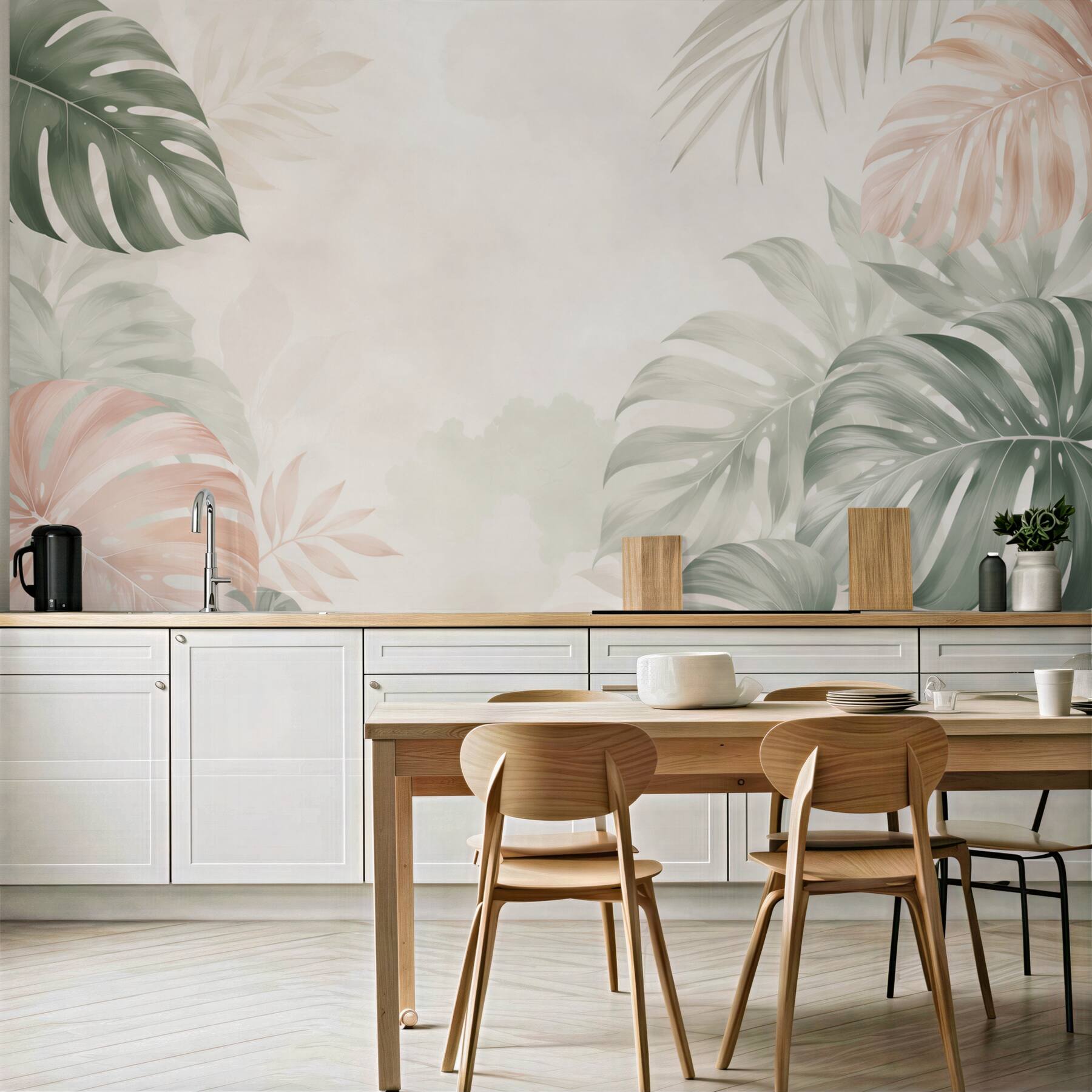 Fototapeta liście monstera pastelowe beżowo zielone w stylu tropical?v23