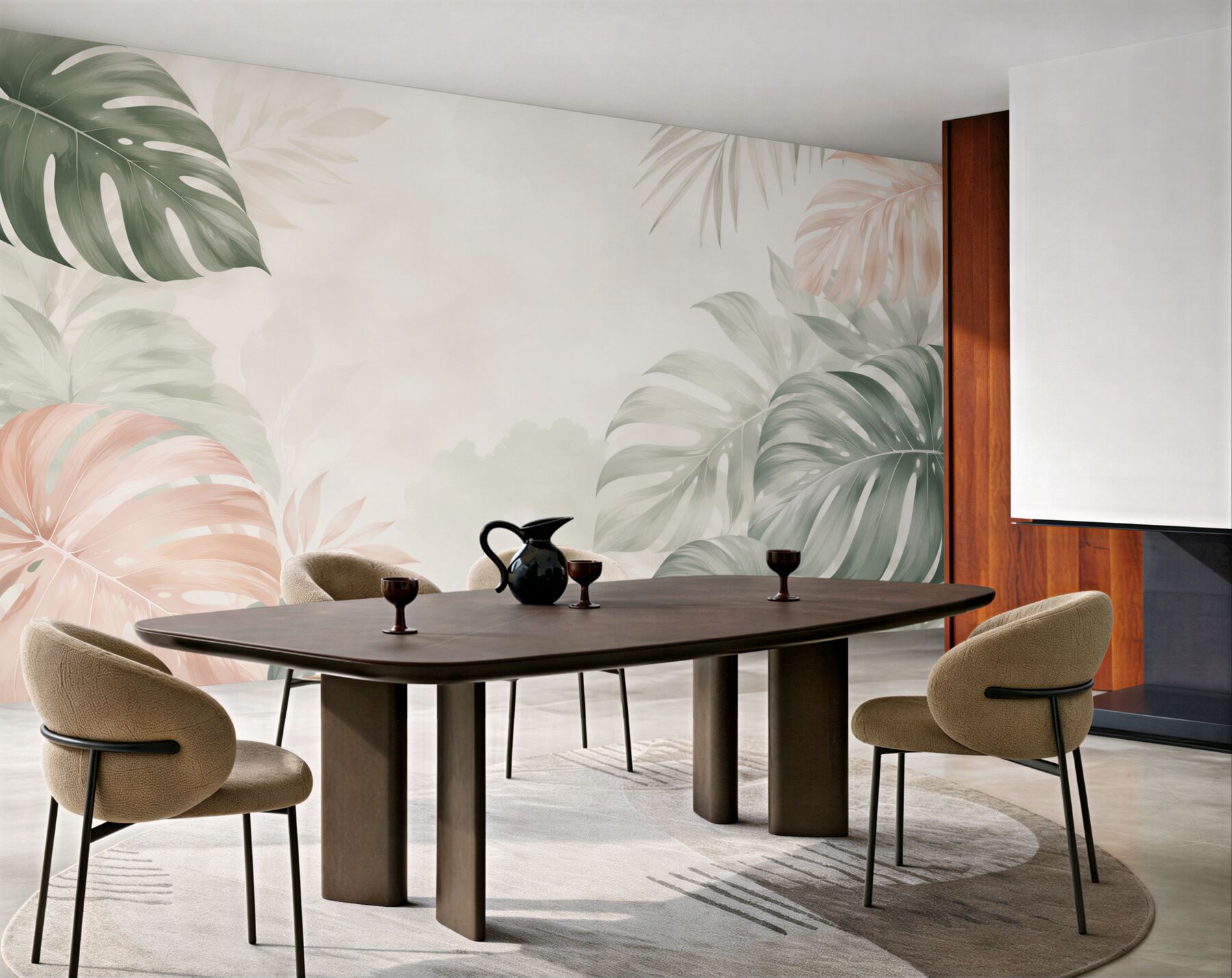 Fototapeta liście monstera pastelowe beżowo zielone w stylu tropical?v23