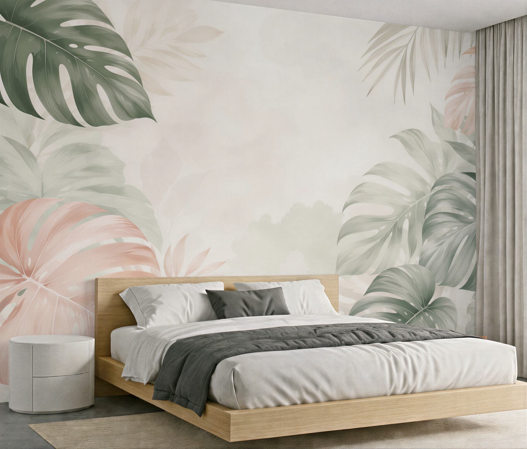 Fototapeta liście monstera pastelowe beżowo zielone w stylu tropical?v23