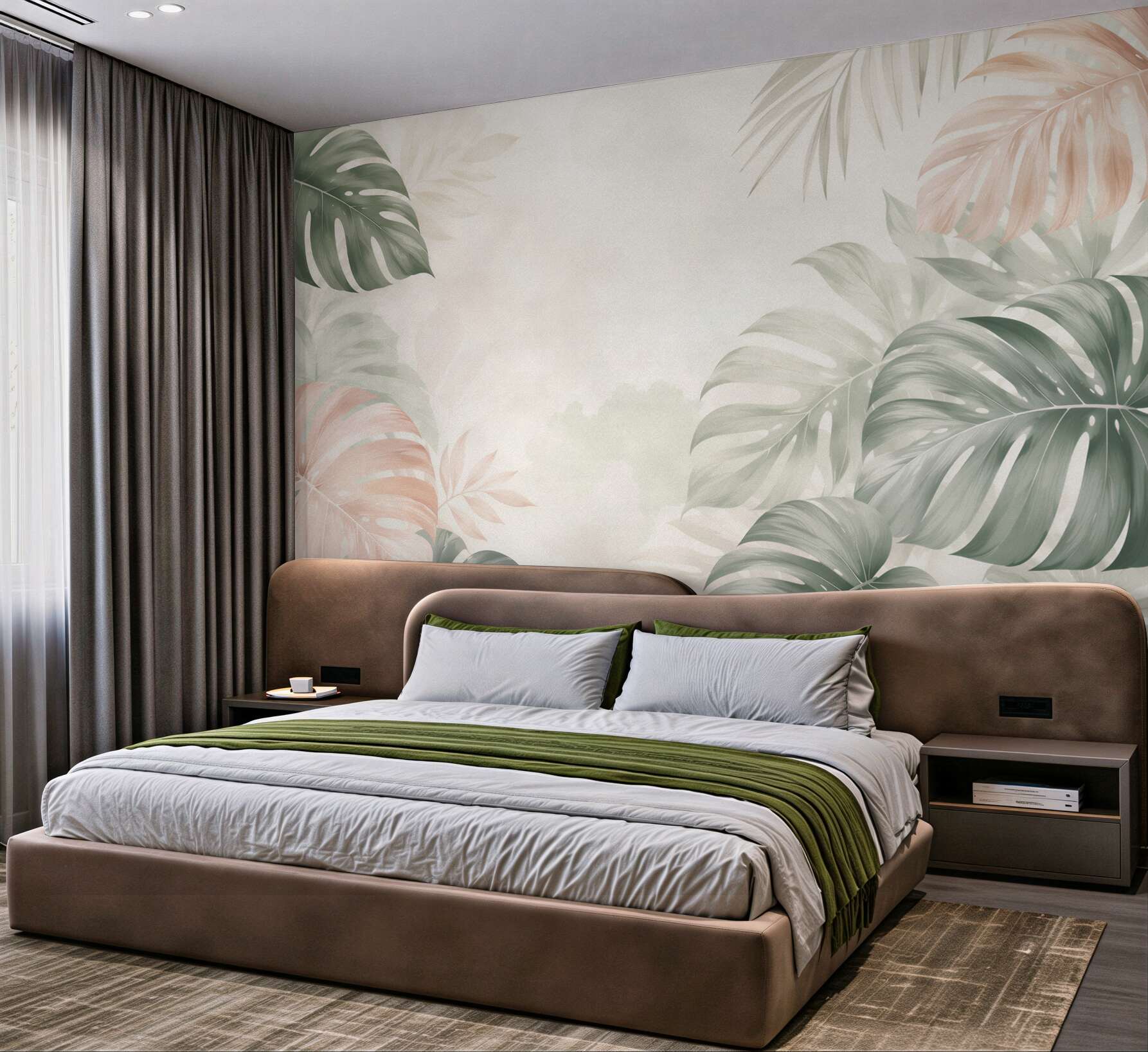 Fototapeta liście monstera pastelowe beżowo zielone w stylu tropical?v23