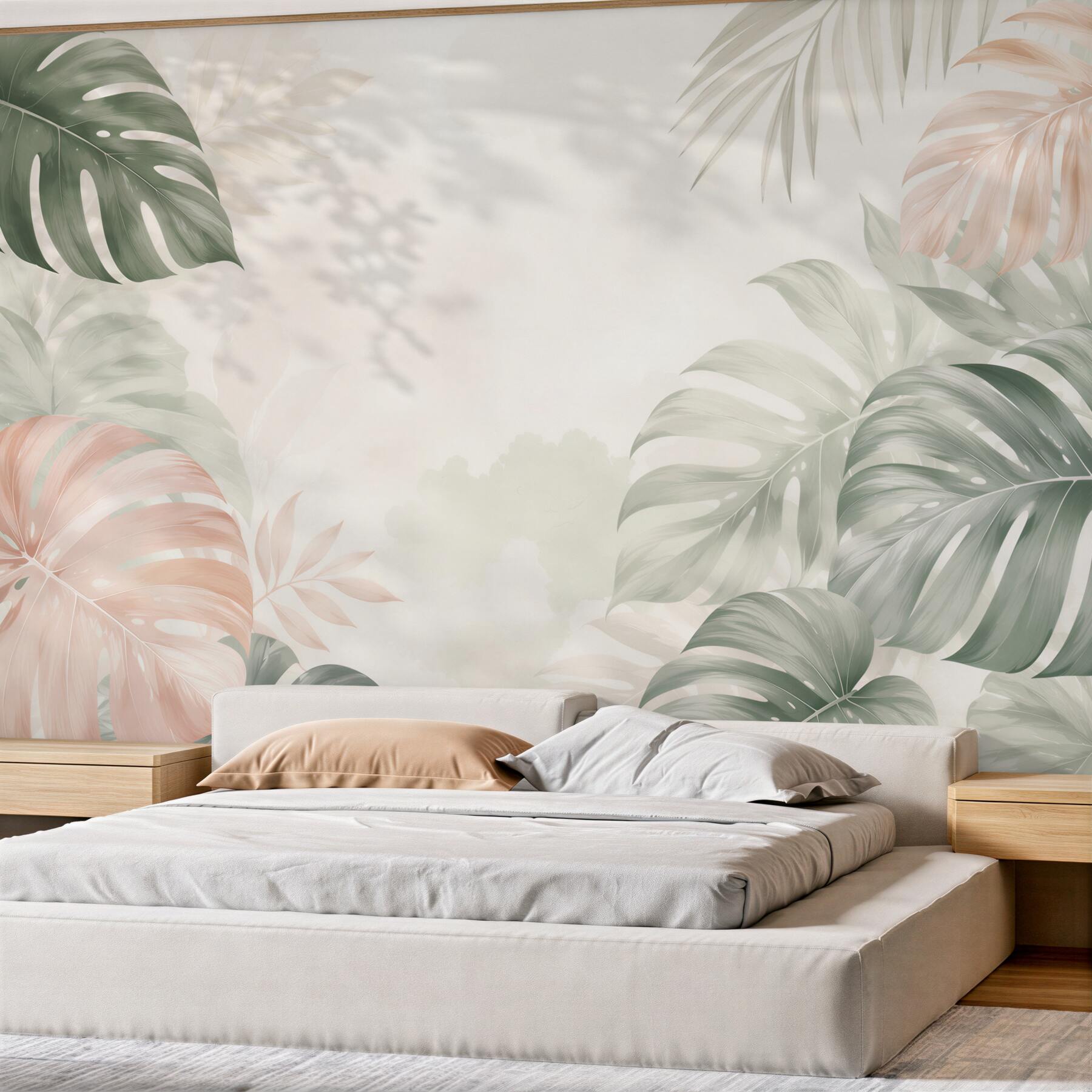 Fototapeta liście monstera pastelowe beżowo zielone w stylu tropical?v23