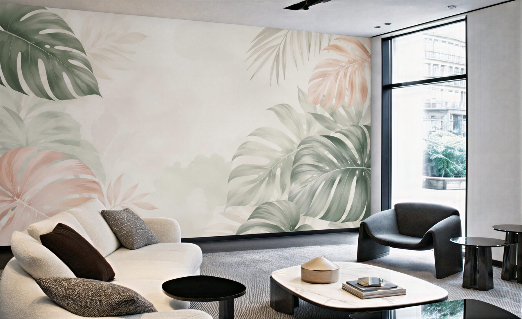 Fototapeta liście monstera pastelowe beżowo zielone w stylu tropical?v23
