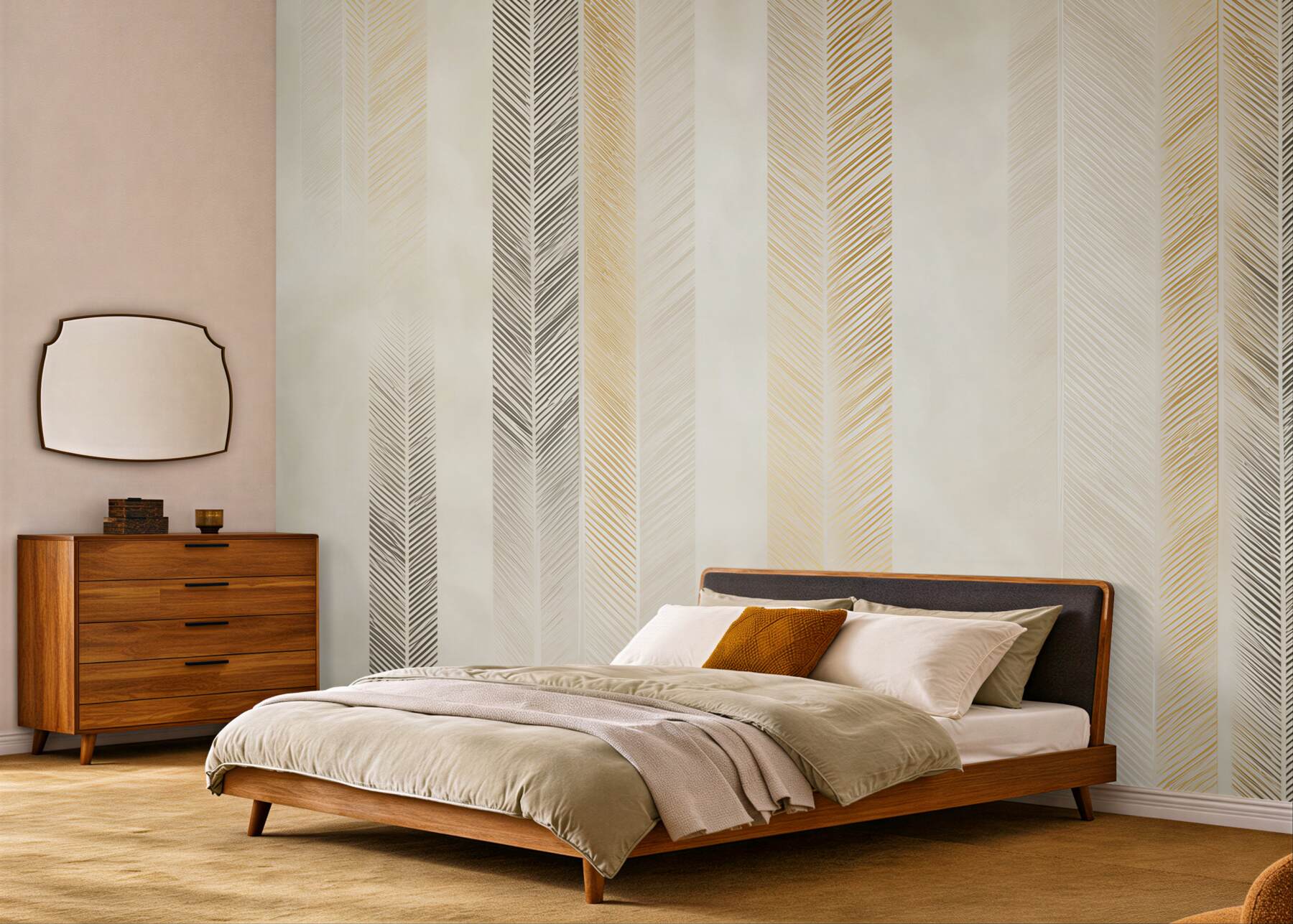 Fototapeta geometryczne pióra w pionowe pasy beżowo złote nowoczesne?v23