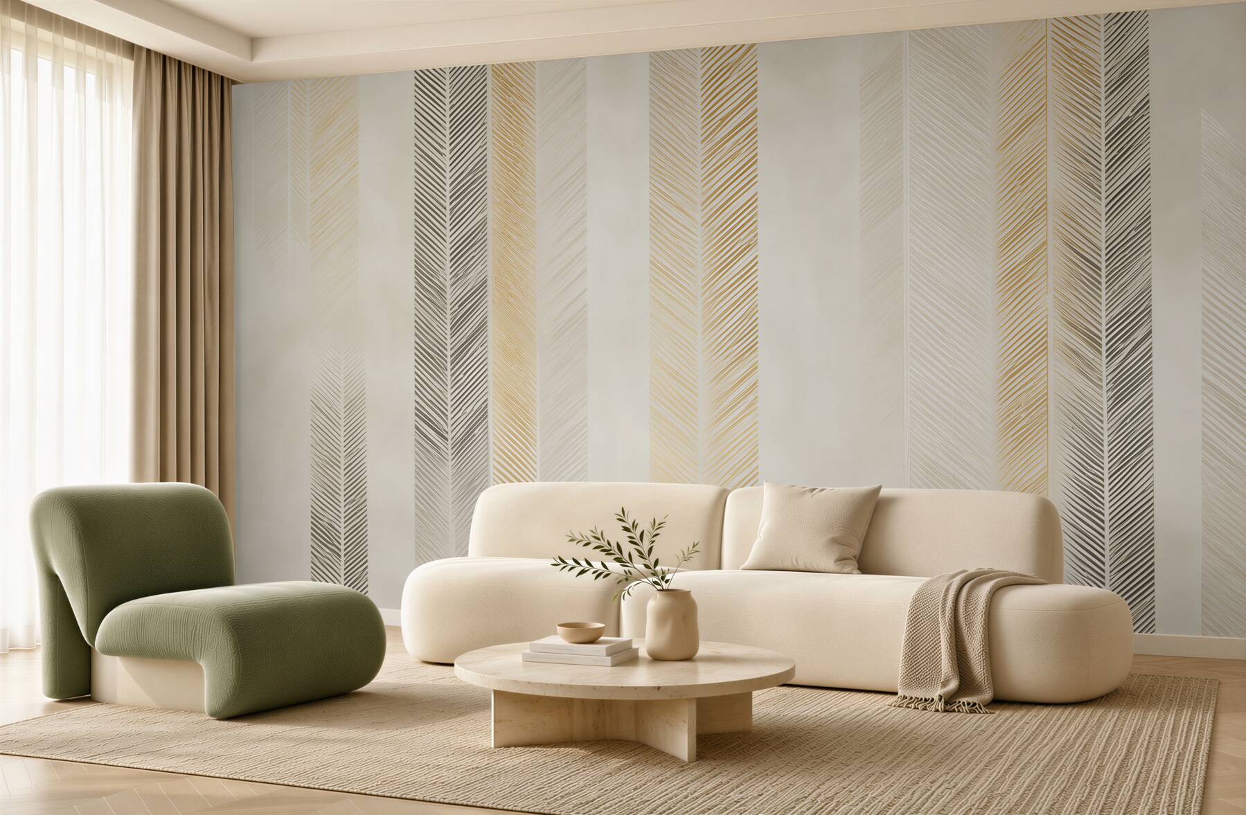 Fototapeta geometryczne pióra w pionowe pasy beżowo złote nowoczesne?v23