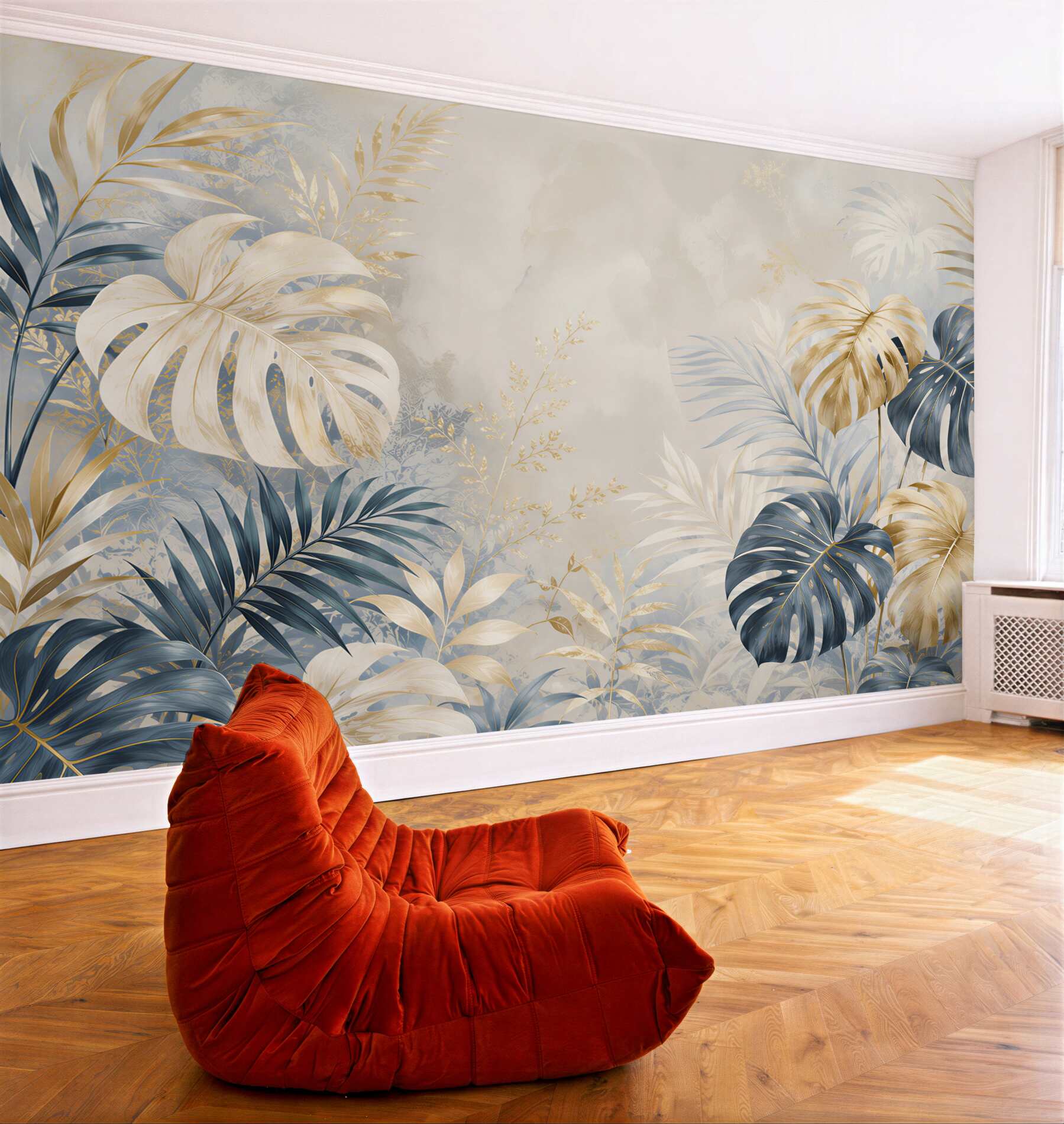 Fototapeta liście monstera granatowo złote eleganckie tropikalne do salonu?v23