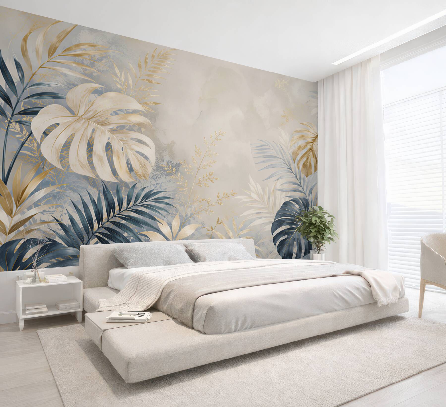 Fototapeta liście monstera granatowo złote eleganckie tropikalne do salonu?v23