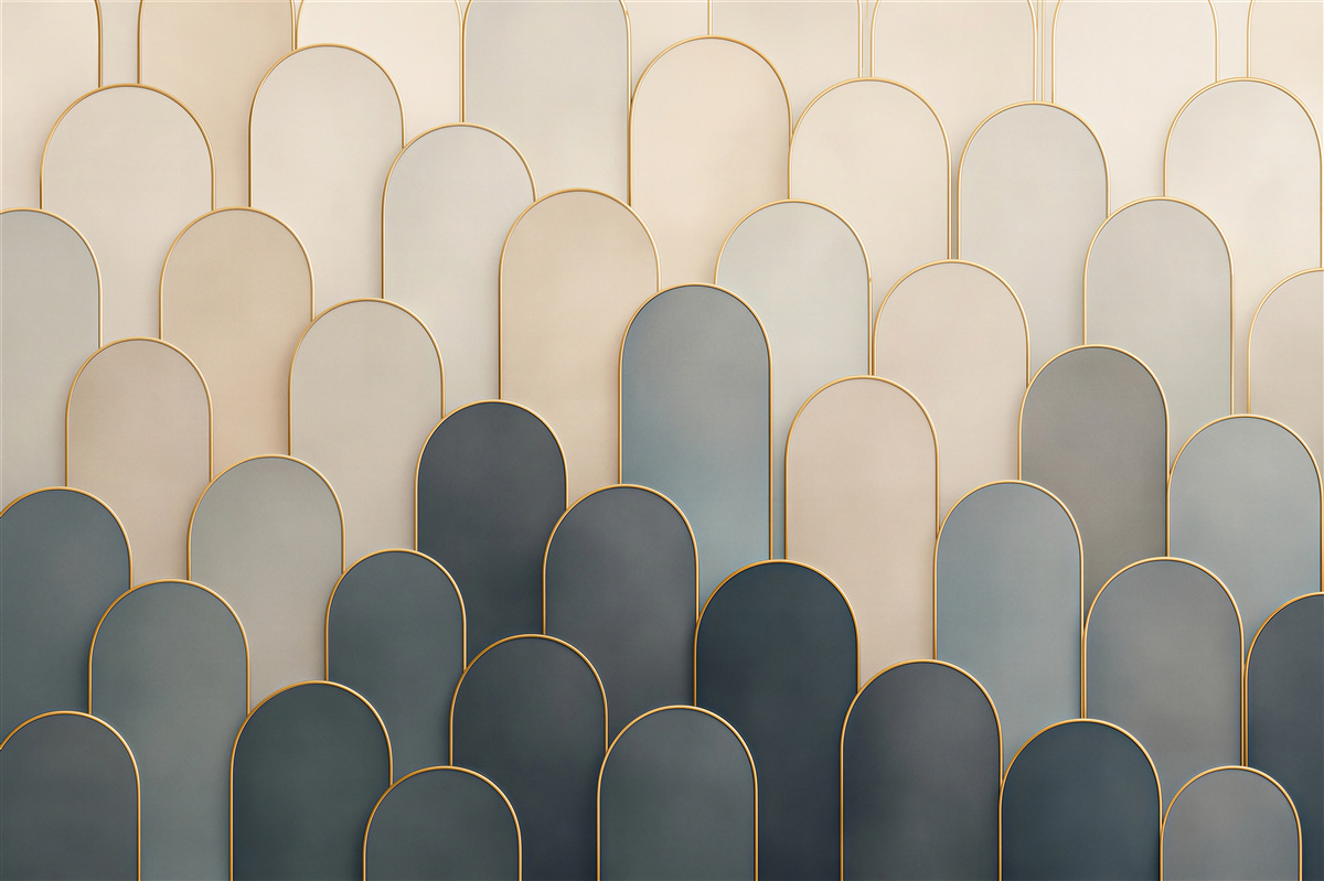 Fototapeta geometryczne łuki beżowo granatowe ze złotymi liniami art déco