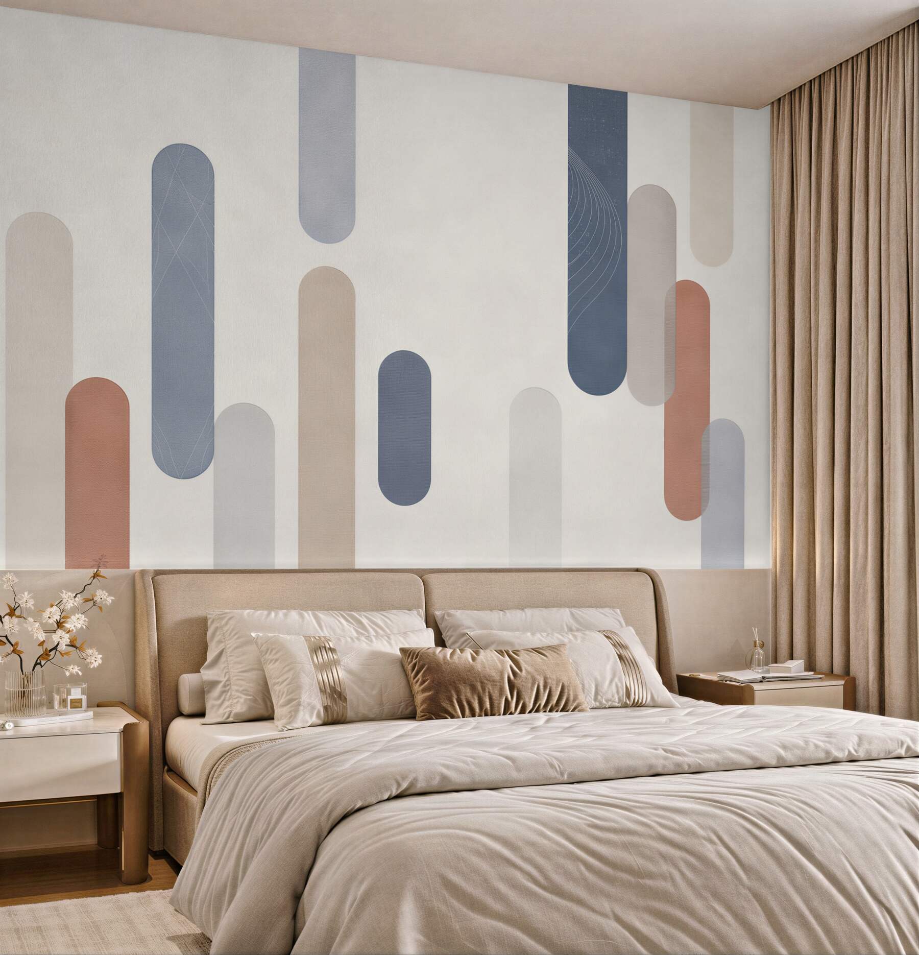 Fototapeta geometryczne pasy pastelowe beżowo niebieskie nowoczesna?v23