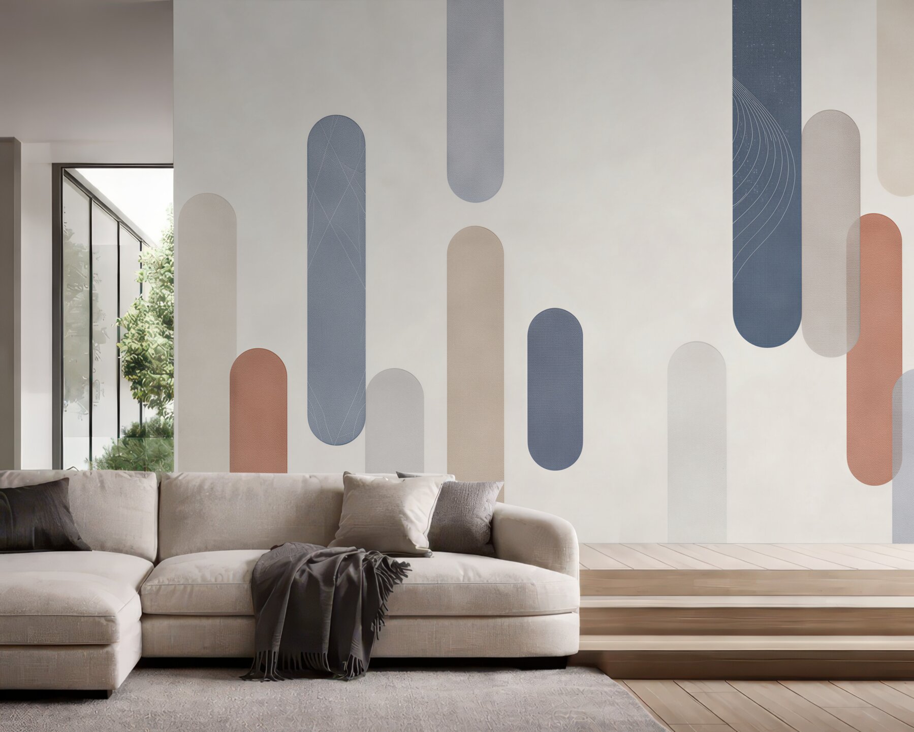 Fototapeta geometryczne pasy pastelowe beżowo niebieskie nowoczesna