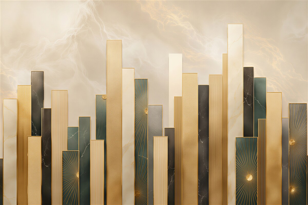 Fototapeta geometryczne złote panele art deco elegancka do salonu