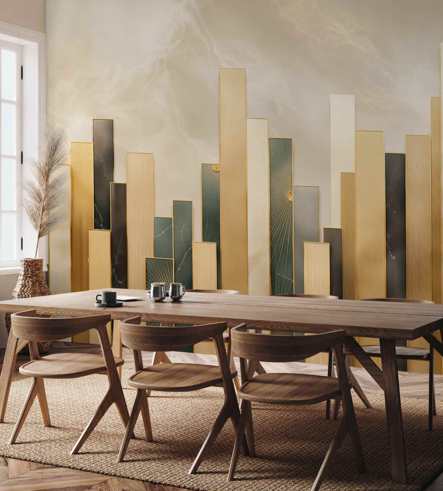 Fototapeta geometryczne złote panele art deco elegancka do salonu?v23