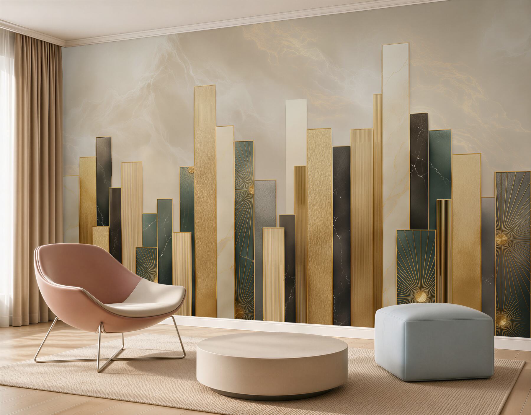 Fototapeta geometryczne złote panele art deco elegancka do salonu?v23