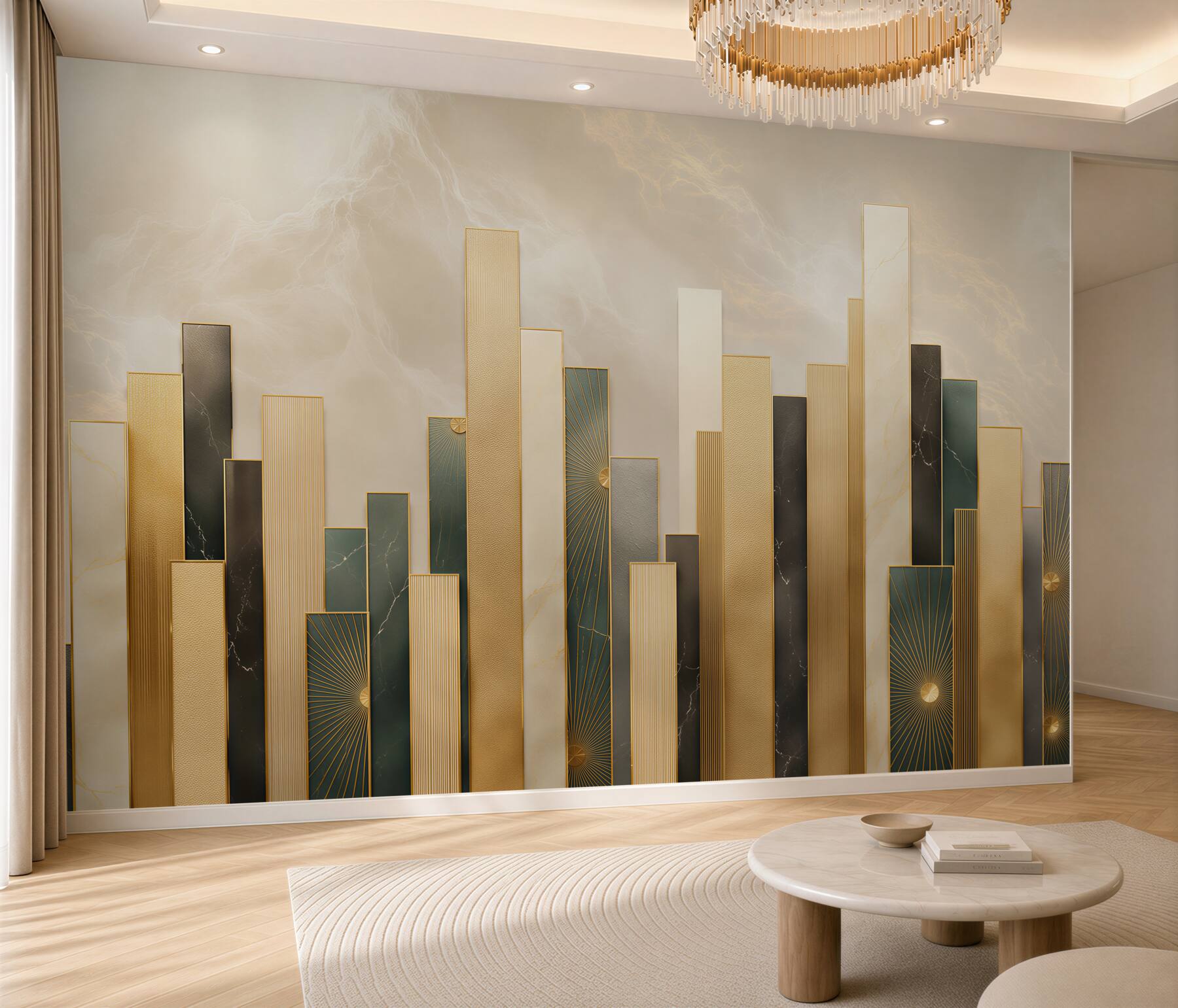 Fototapeta geometryczne złote panele art deco elegancka do salonu?v23