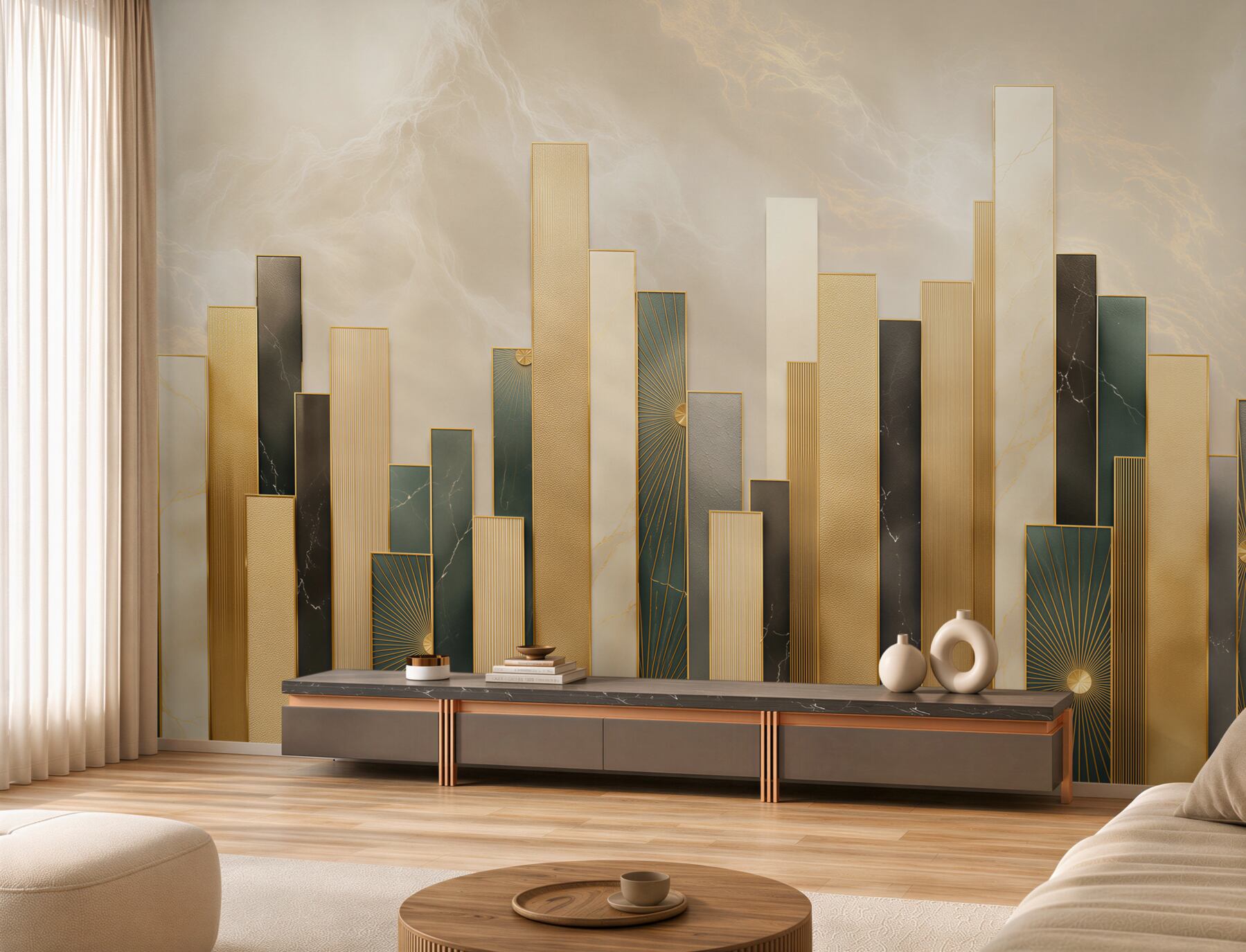 Fototapeta geometryczne złote panele art deco elegancka do salonu