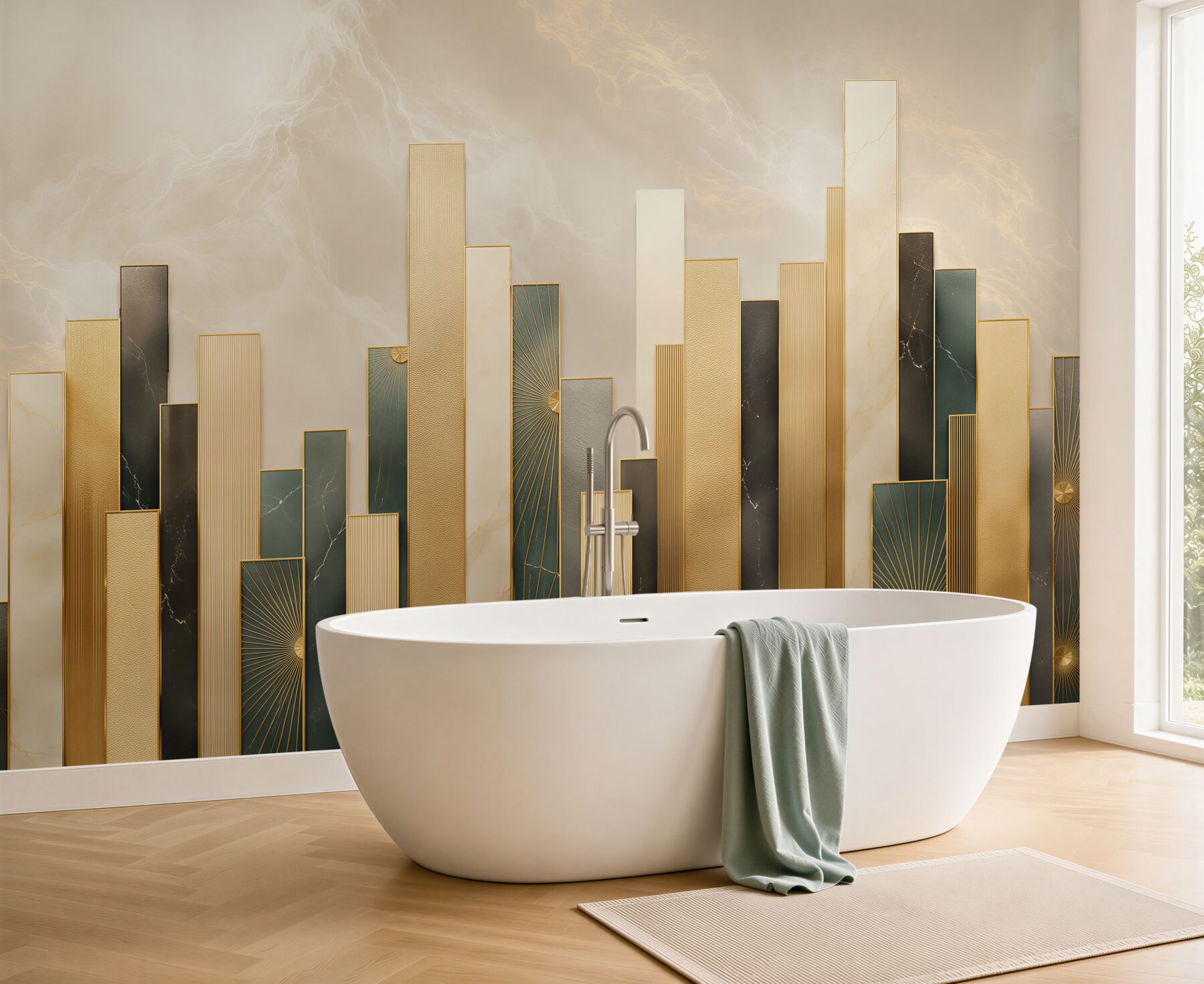 Fototapeta geometryczne złote panele art deco elegancka do salonu?v23