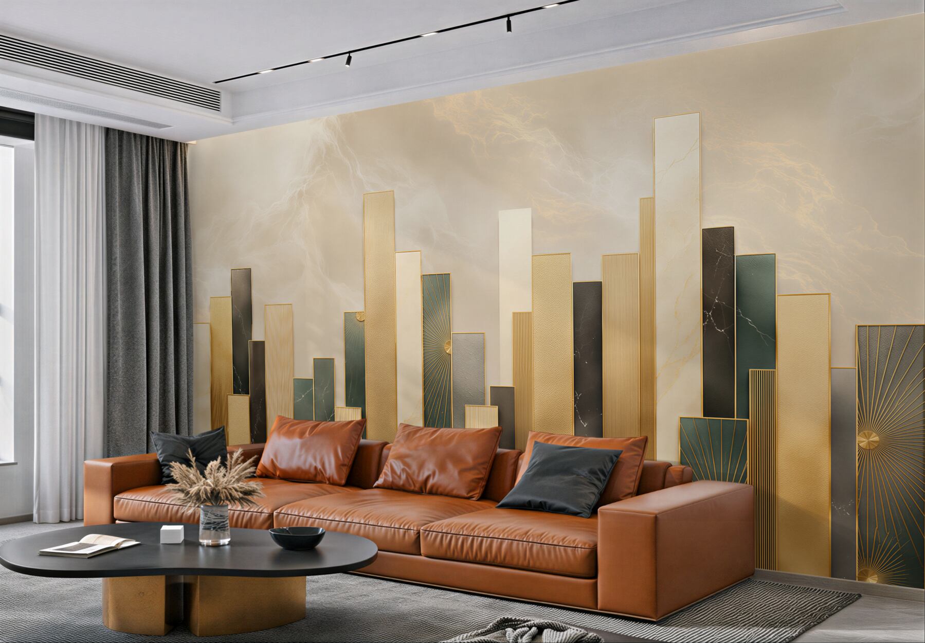 Fototapeta geometryczne złote panele art deco elegancka do salonu?v23