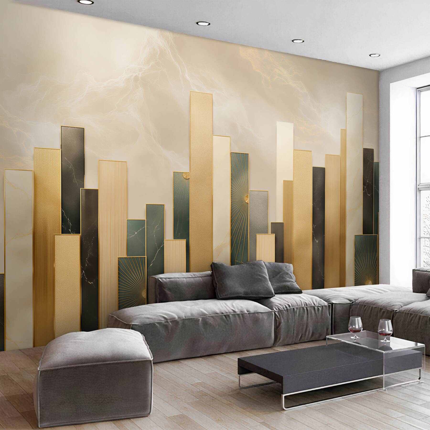 Fototapeta geometryczne złote panele art deco elegancka do salonu?v23