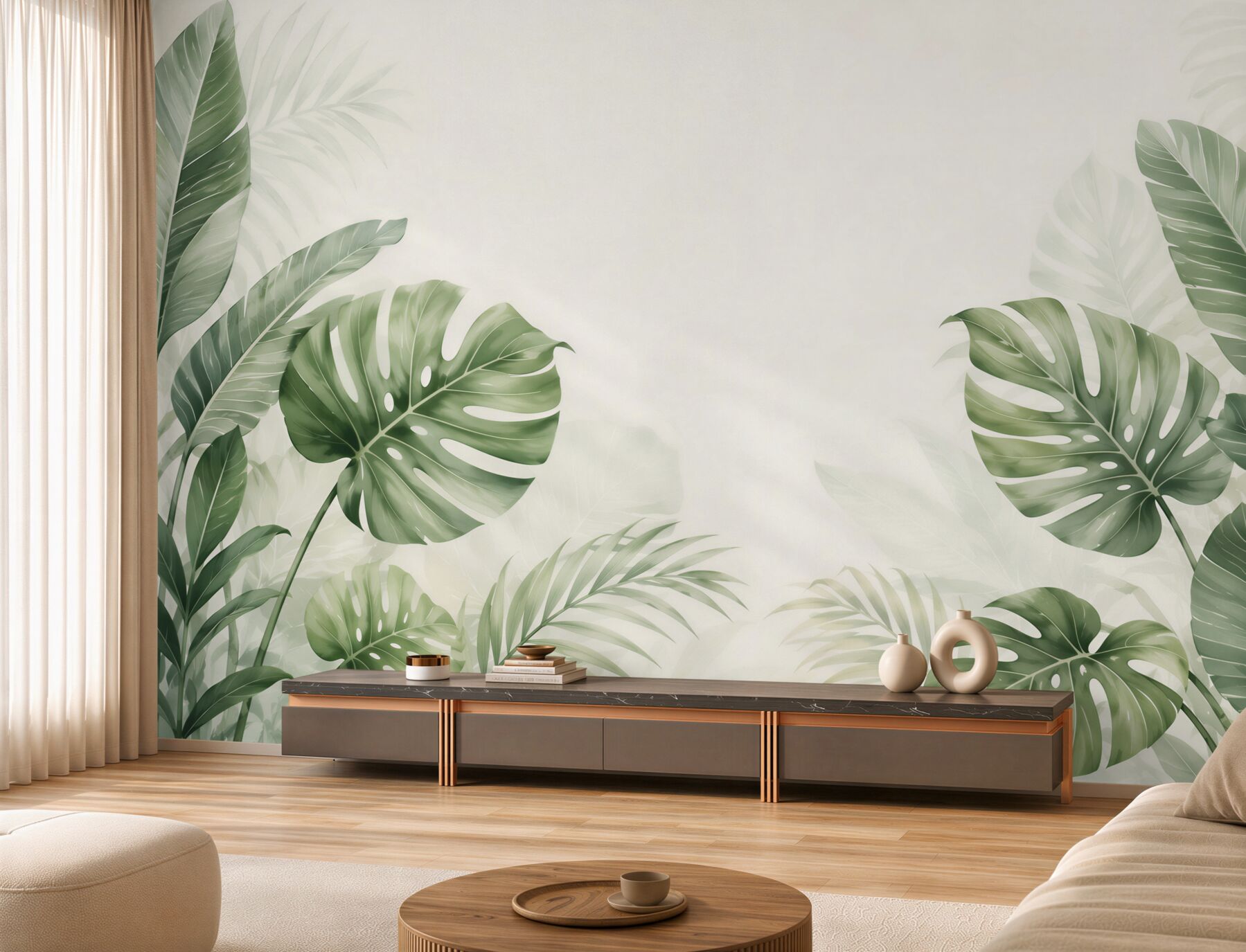 Fototapeta liście monstera i palmy zielone w stylu tropikalnym