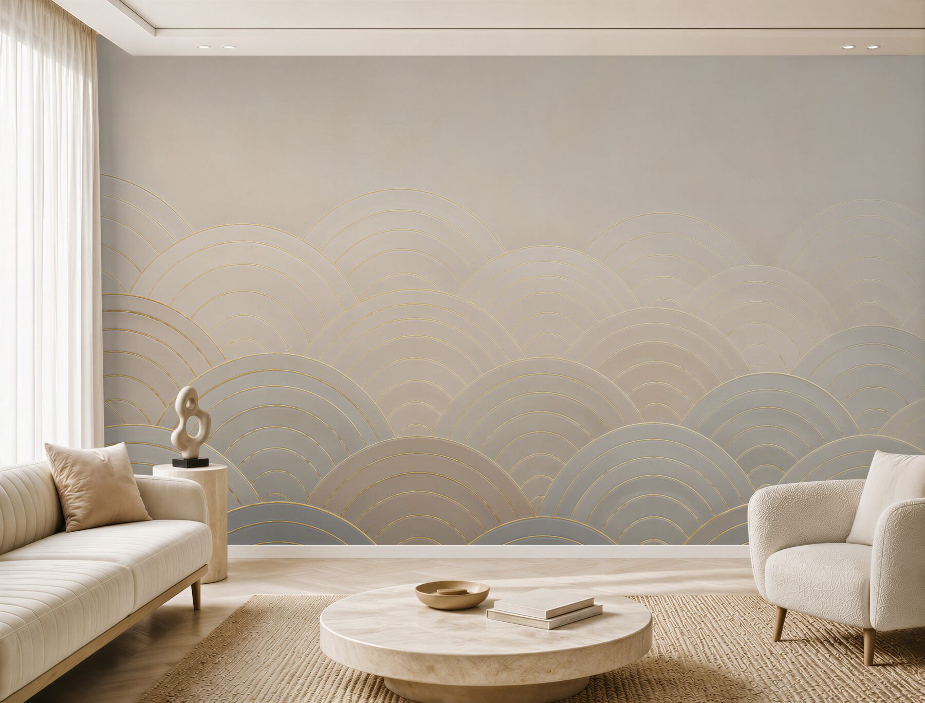 Fototapeta geometryczne łuki beżowe ze złotymi liniami art deco?v23