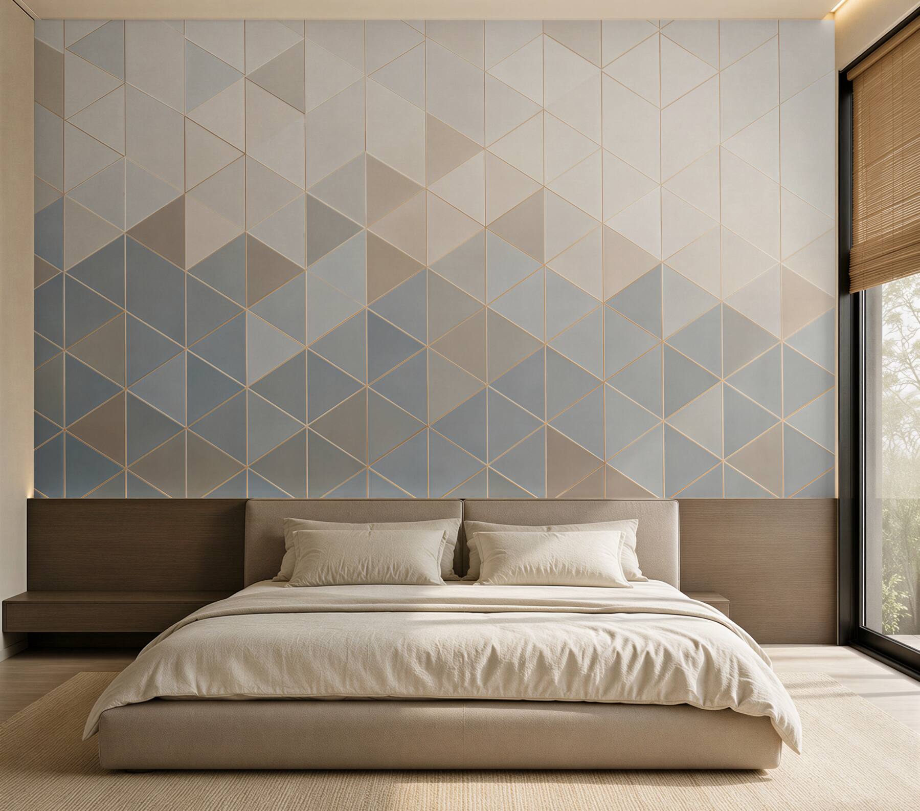 Fototapeta geometryczne trójkąty beżowo szare z delikatną złotą linią?v23