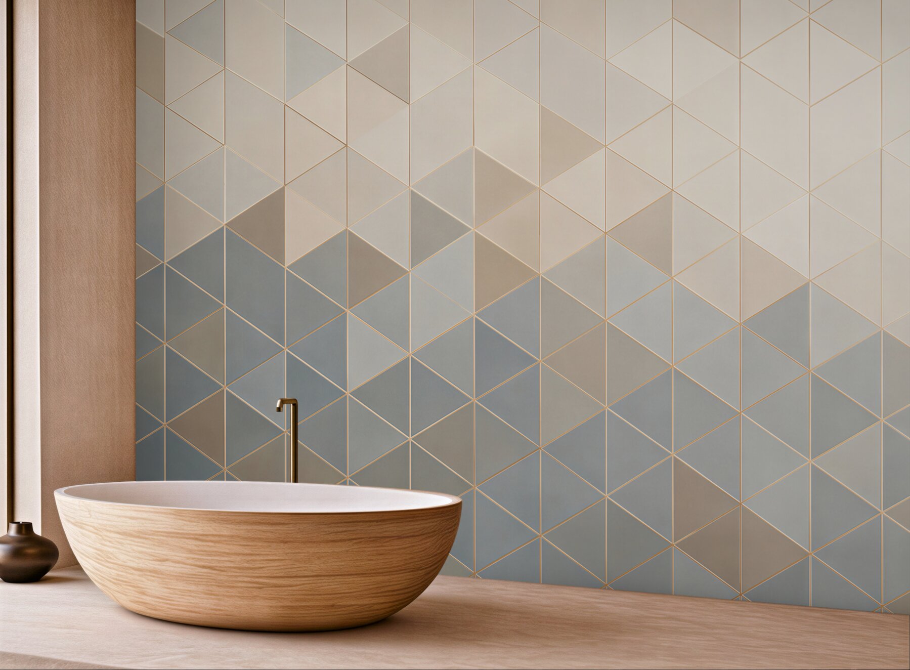 Fototapeta geometryczne trójkąty beżowo szare z delikatną złotą linią?v23