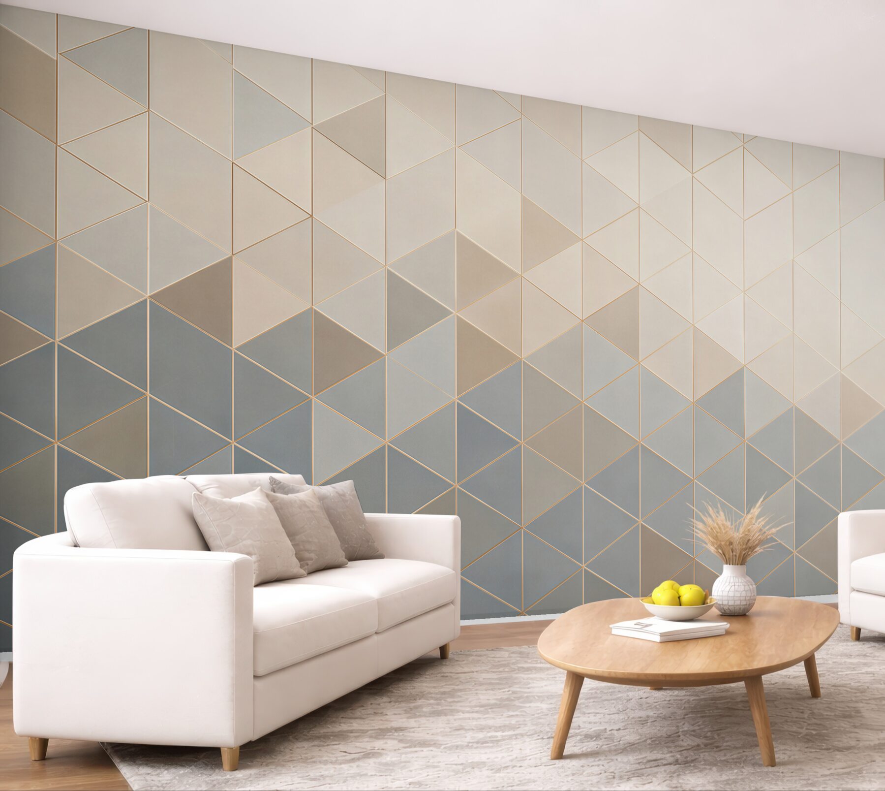 Fototapeta geometryczne trójkąty beżowo szare z delikatną złotą linią?v23