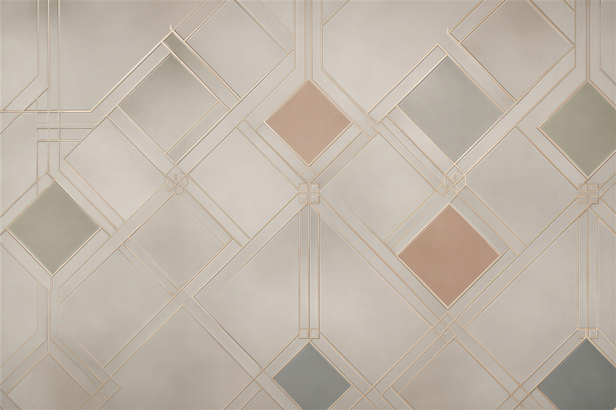 Fototapeta geometryczna kratka art deco beżowa z subtelnymi złotymi liniami