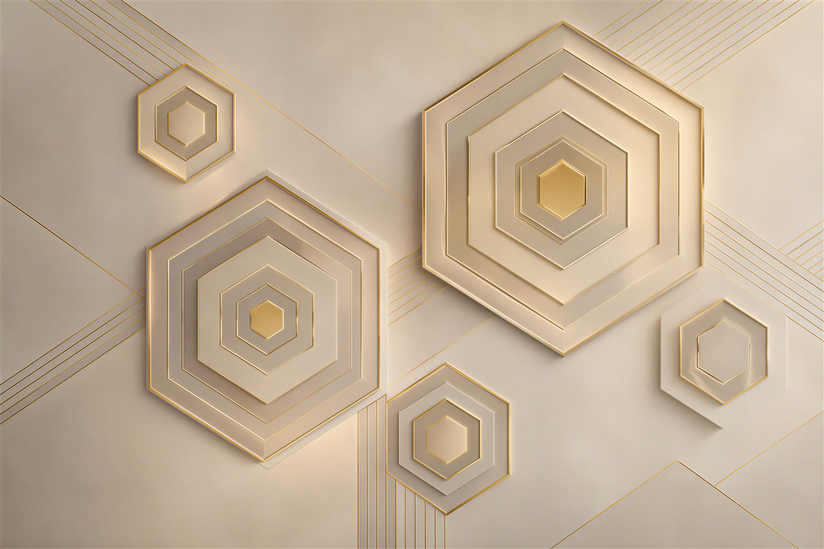 Fototapeta geometryczne heksagony beżowo złote nowoczesne 3D