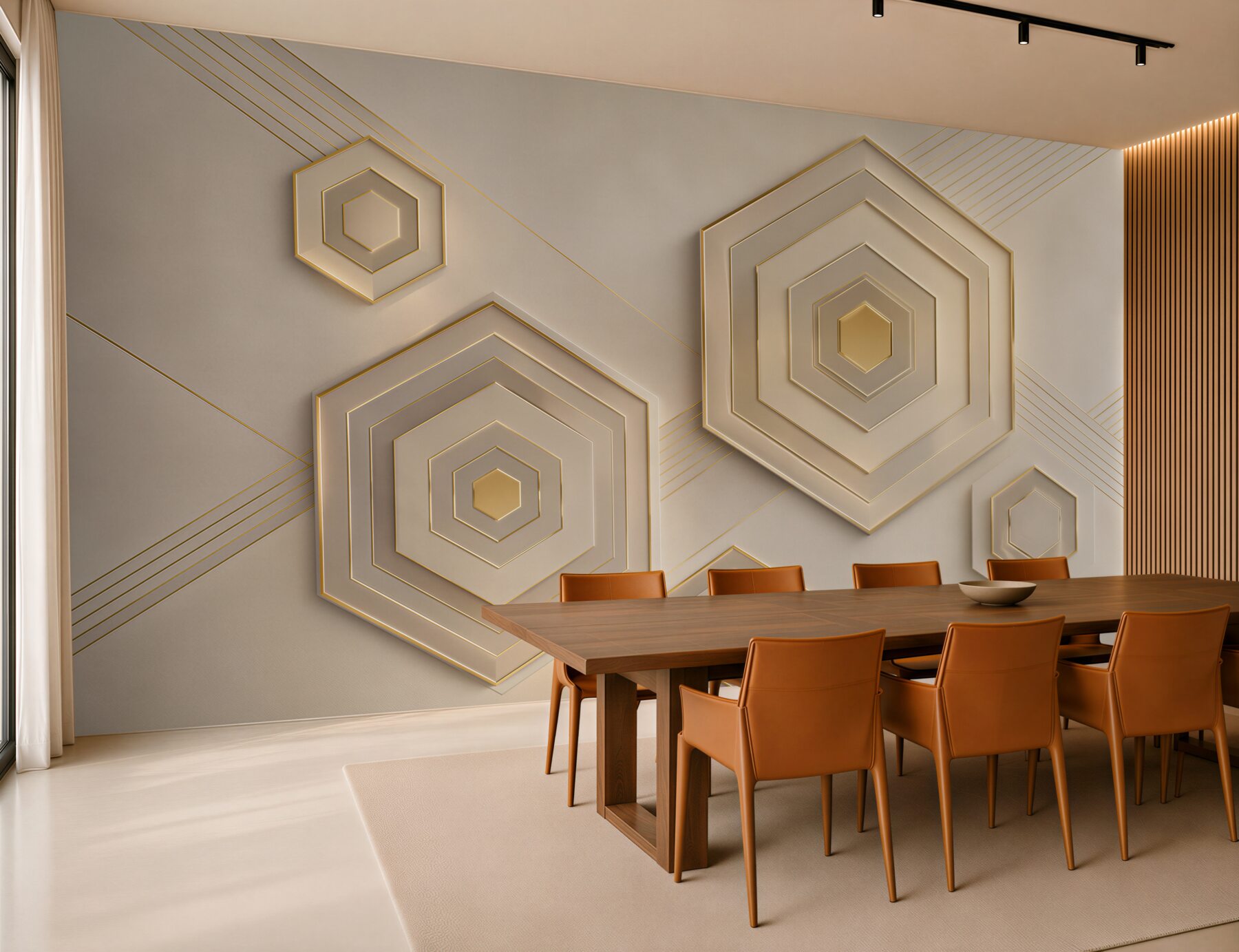 Fototapeta geometryczne heksagony beżowo złote nowoczesne 3D?v23