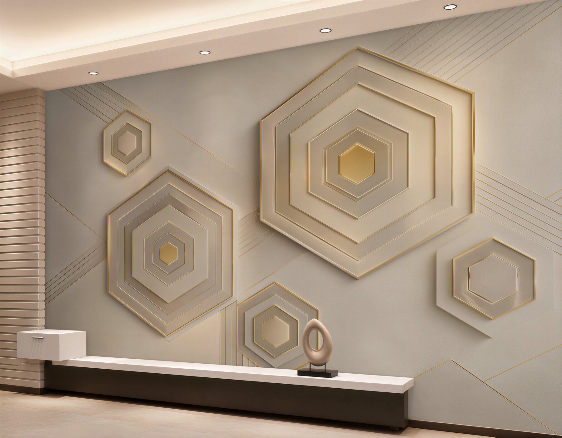 Fototapeta geometryczne heksagony beżowo złote nowoczesne 3D?v23