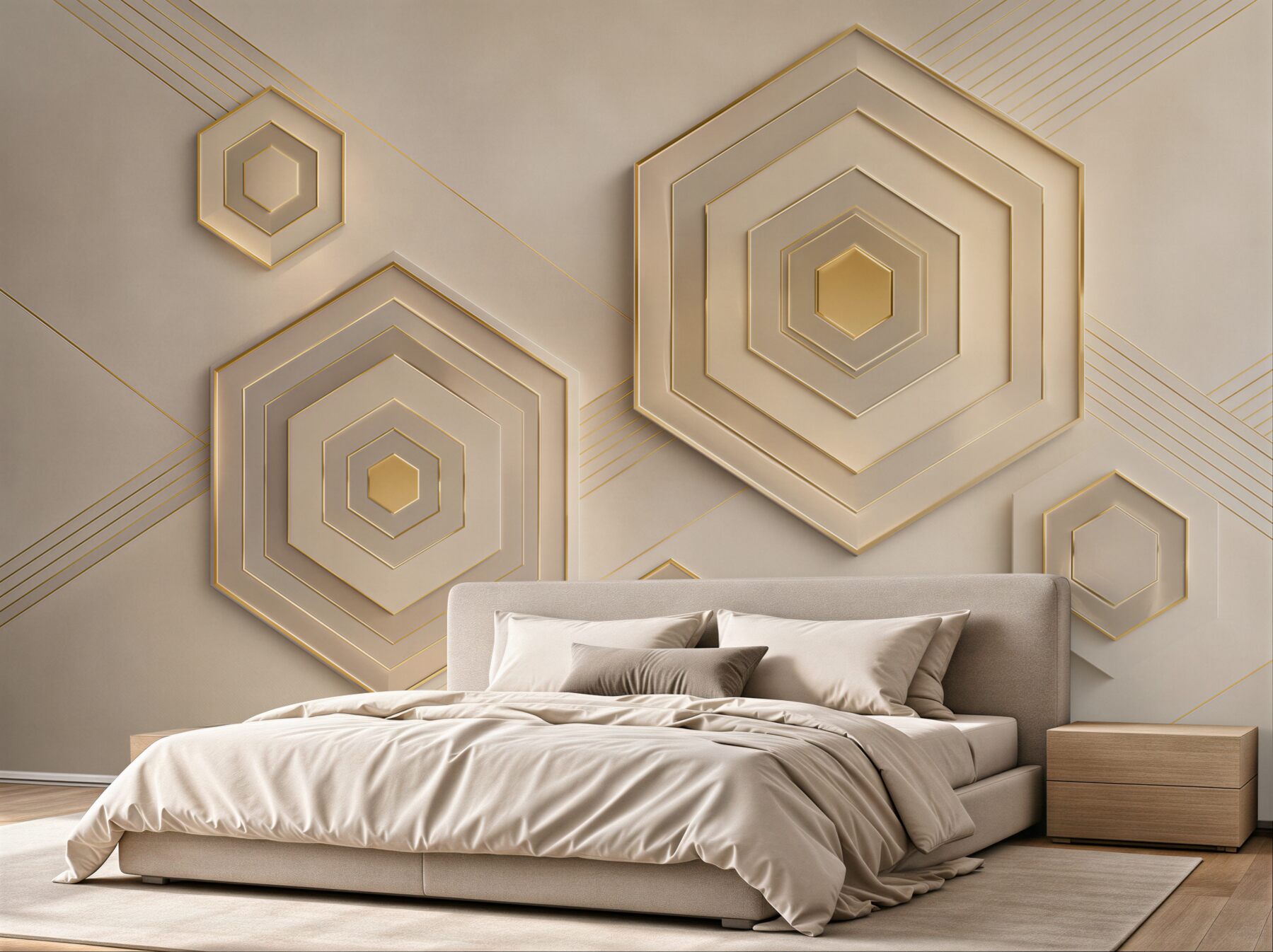 Fototapeta geometryczne heksagony beżowo złote nowoczesne 3D?v23