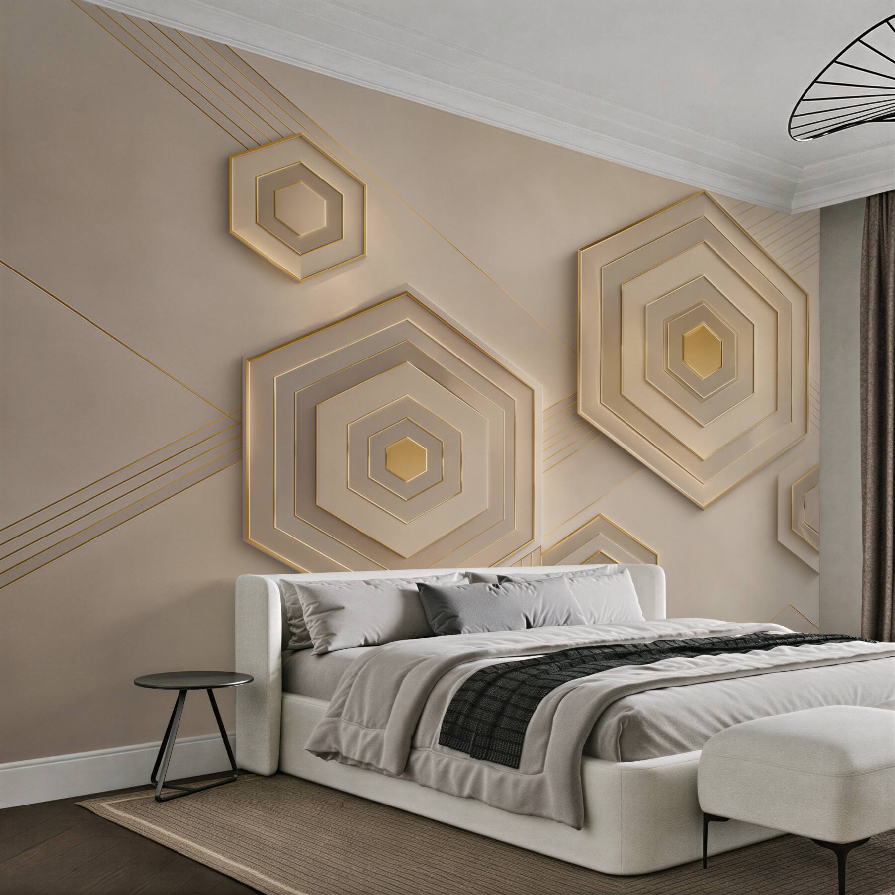 Fototapeta geometryczne heksagony beżowo złote nowoczesne 3D