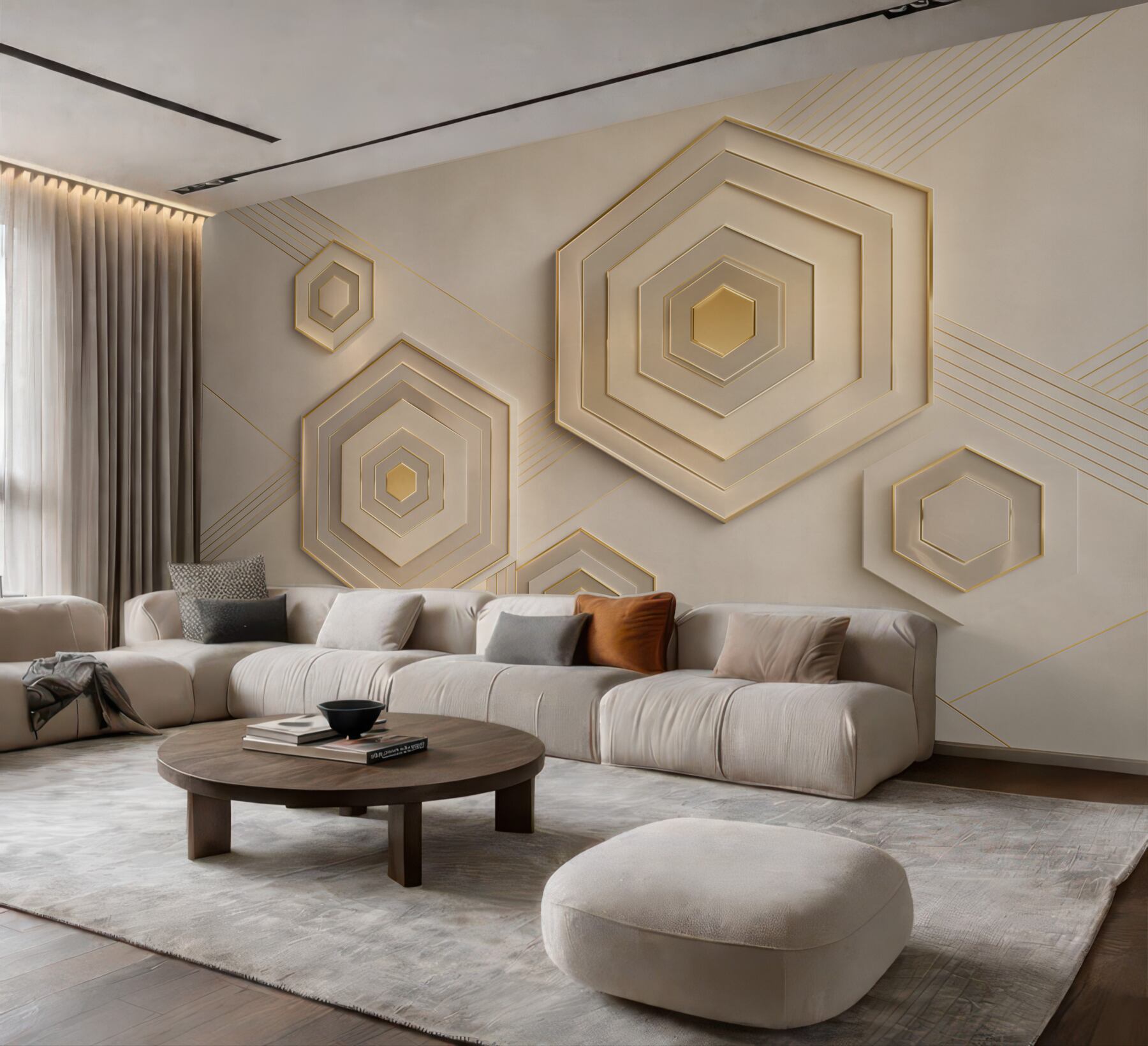 Fototapeta geometryczne heksagony beżowo złote nowoczesne 3D?v23